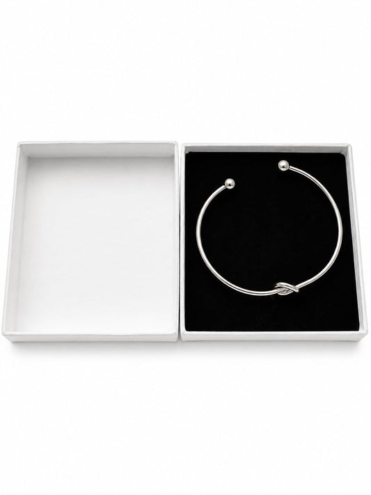 Stainless Steel Open Cuff Bangle Knot Design Silver Tone Presentation Box New