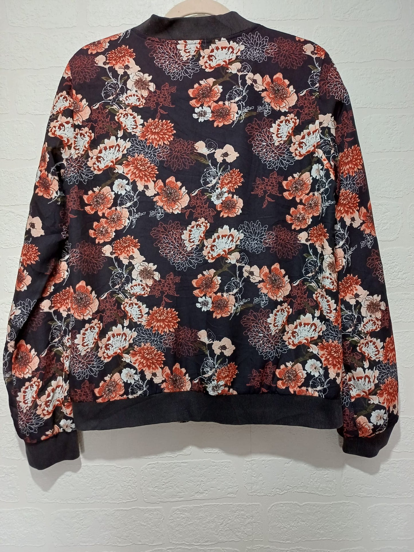 Women's Jacket Page One Black Brown & Orange Floral Lightweight Size S Approx. 19" PTP - Very Good Condition