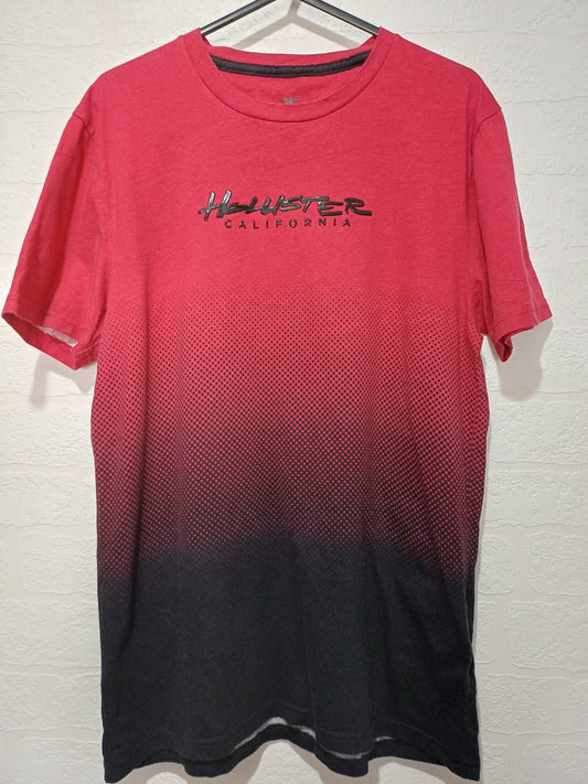 Men's T-Shirt Hollister Red & Black Size M Approx. 19" PTP - Very Good Condition