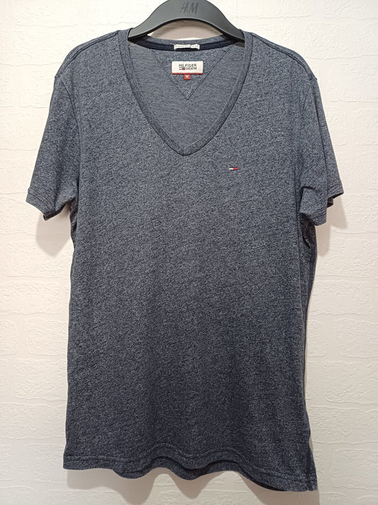 Men's T-Shirt Tommy Hilfiger Denim Blue Grey Size M Approx. 20" PTP - Very Good Condition