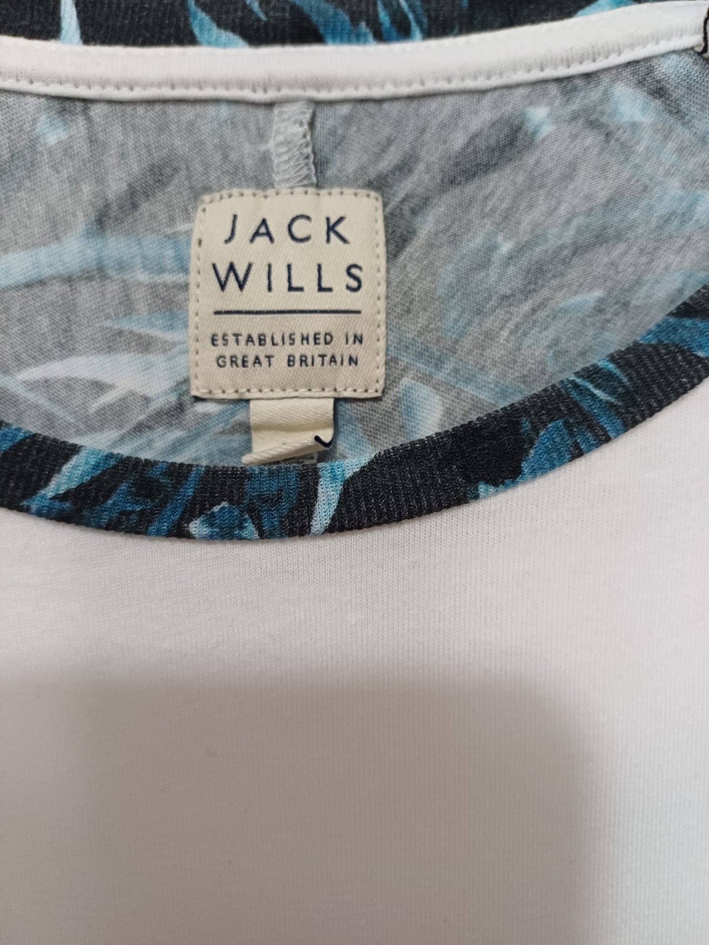 Men's T-Shirt Jack Wills White & Blue Size M Approx. 20.5" PTP - Good Condition