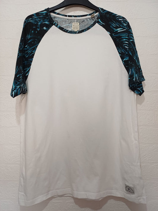 Men's T-Shirt Jack Wills White & Blue Size M Approx. 20.5" PTP - Good Condition