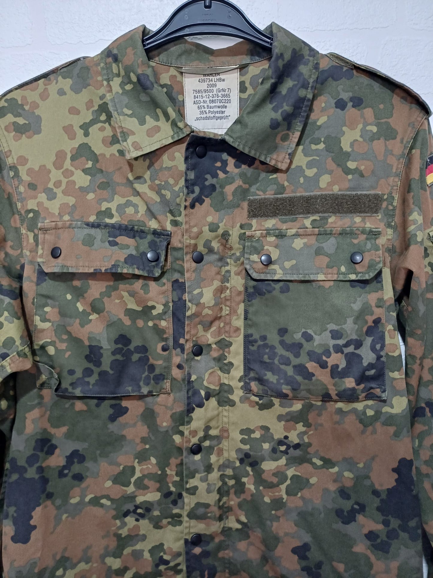 Men's Bundeswehr Flecktarn Military Field Shirt Jacket German Army Surplus Size M Approx. 21" PTP - Very Good Condition