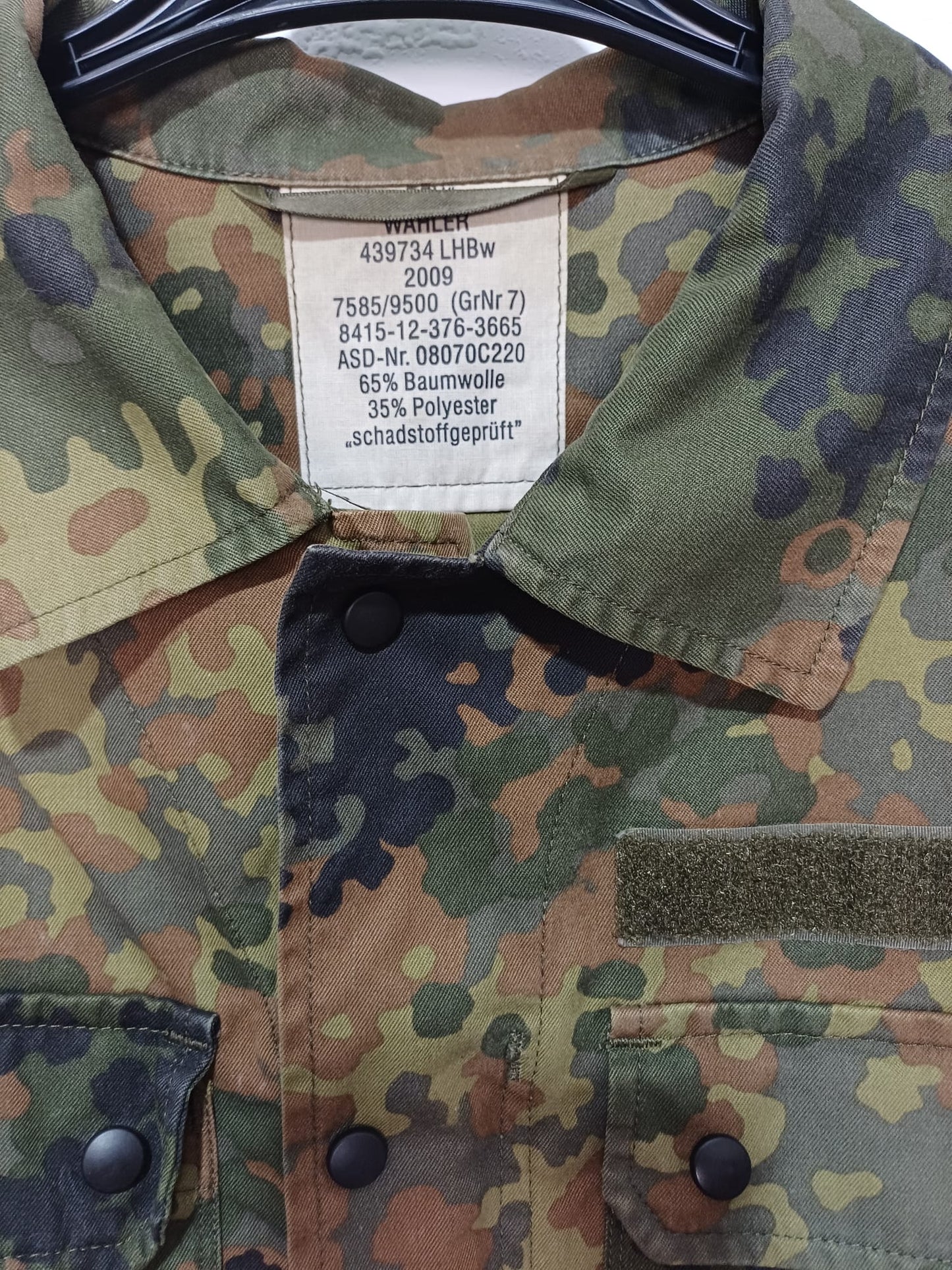 Men's Bundeswehr Flecktarn Military Field Shirt Jacket German Army Surplus Size M Approx. 21" PTP - Very Good Condition