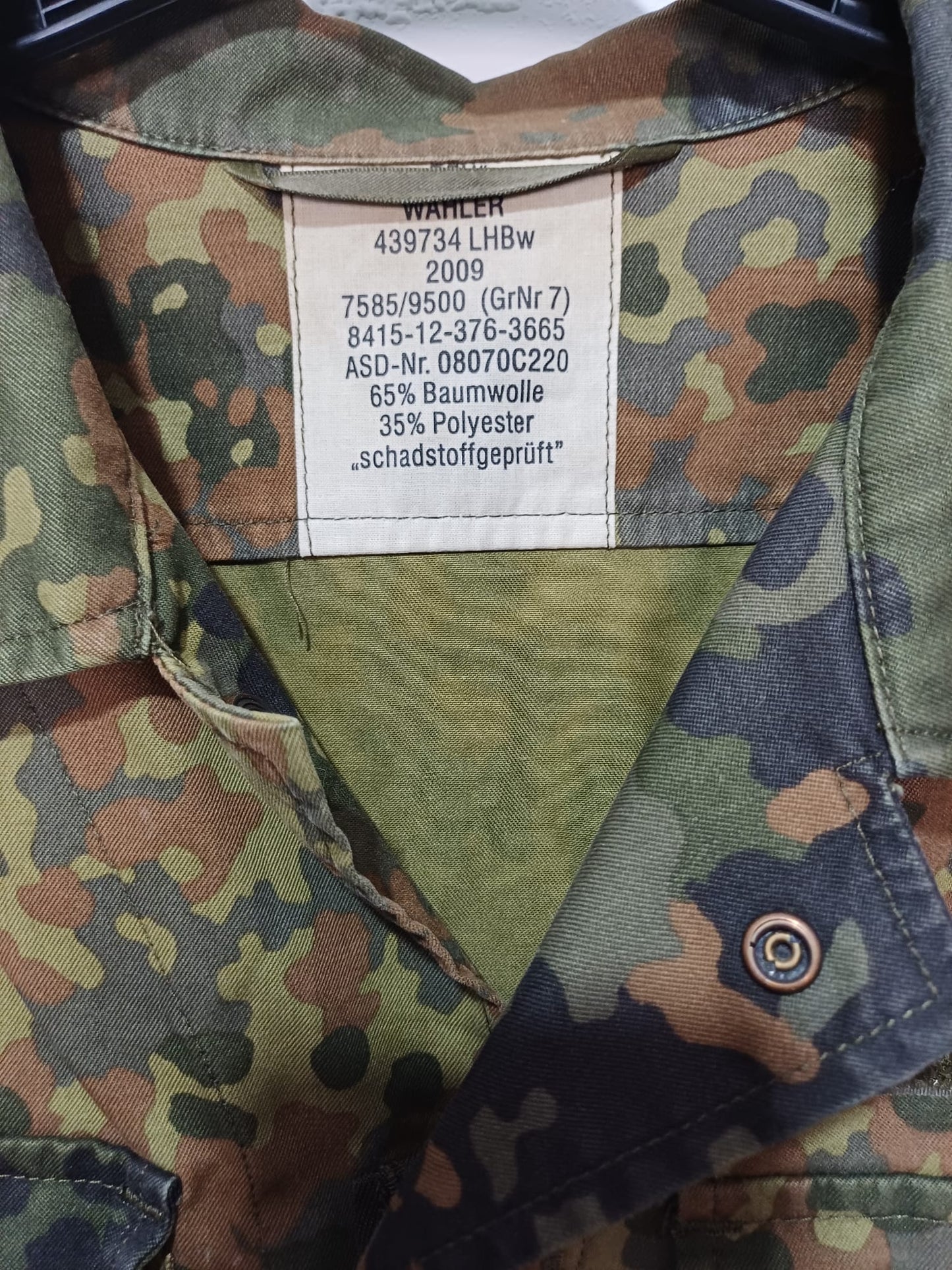 Men's Bundeswehr Flecktarn Military Field Shirt Jacket German Army Surplus Size M Approx. 21" PTP - Very Good Condition
