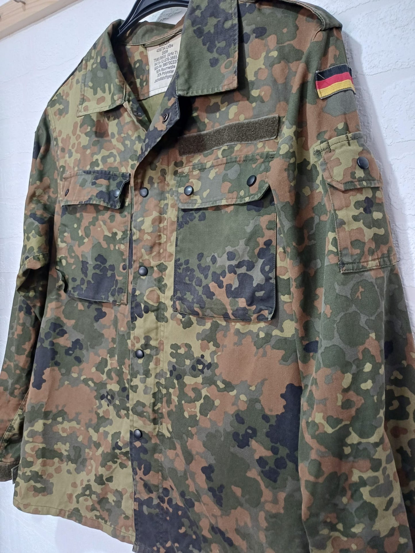 Men's Bundeswehr Flecktarn Military Field Shirt Jacket German Army Surplus Size M Approx. 21" PTP - Very Good Condition