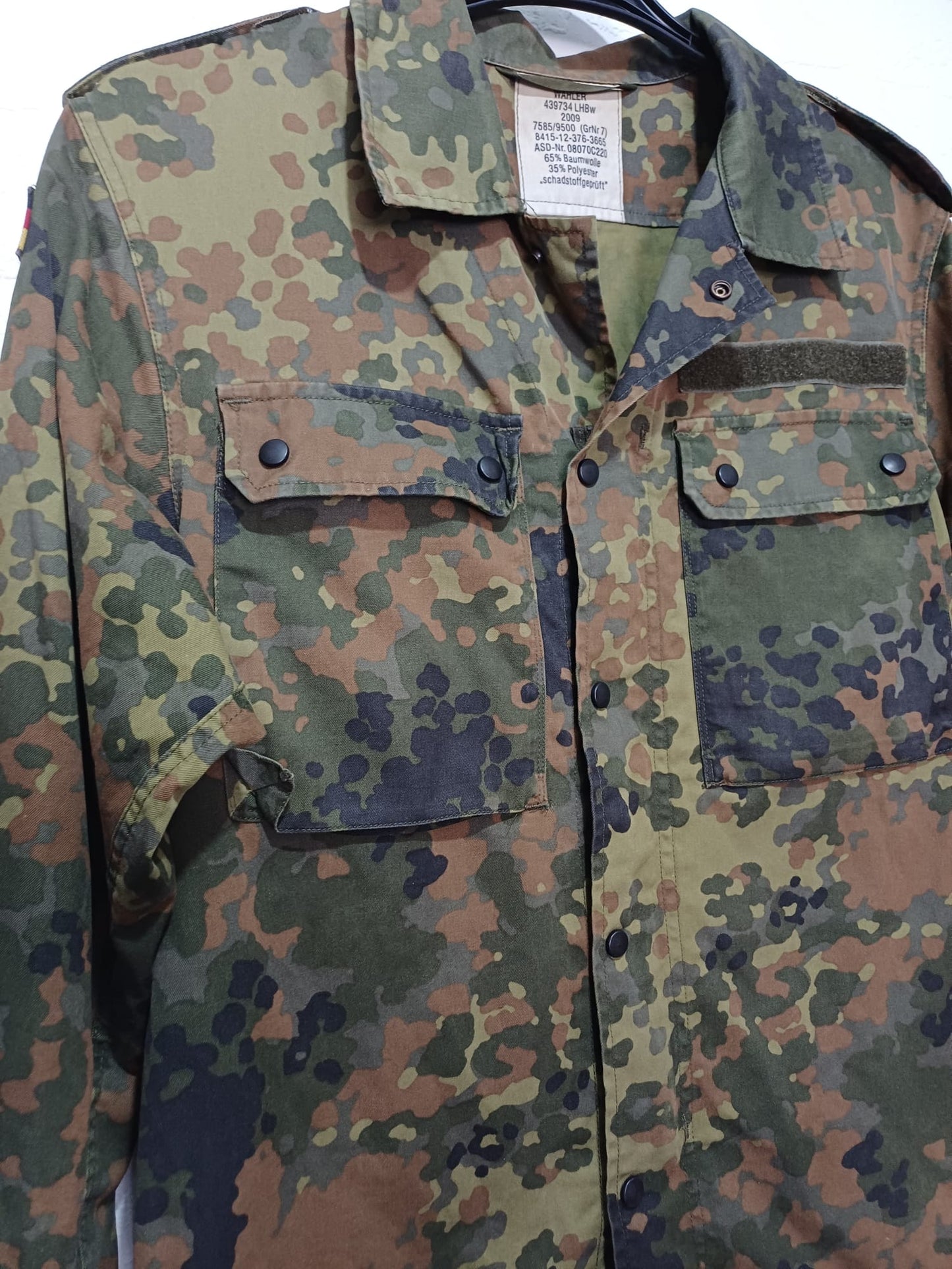 Men's Bundeswehr Flecktarn Military Field Shirt Jacket German Army Surplus Size M Approx. 21" PTP - Very Good Condition