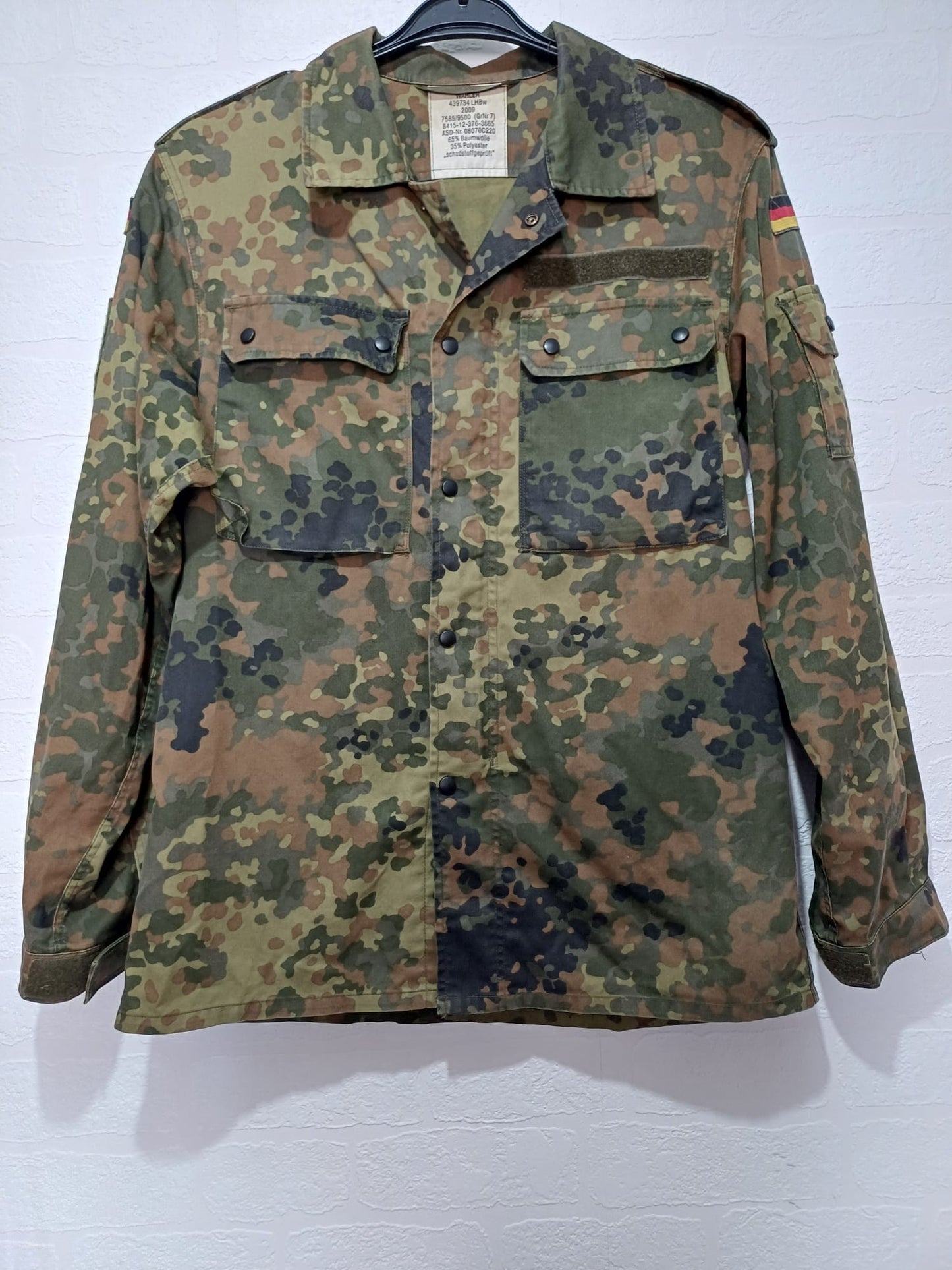 Men's Bundeswehr Flecktarn Military Field Shirt Jacket German Army Surplus Size M Approx. 21" PTP - Very Good Condition