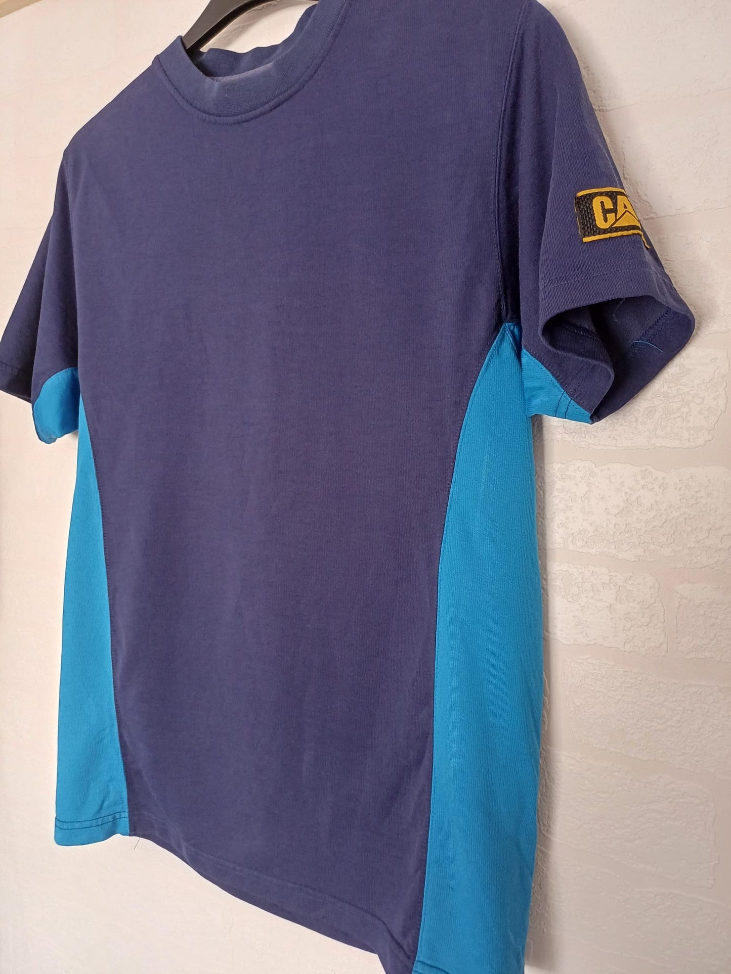 Men's T-Shirt CAT Caterpillar Navy Blue Short Sleeve Approx. Size L Approx. 21" PTP - Good Condition