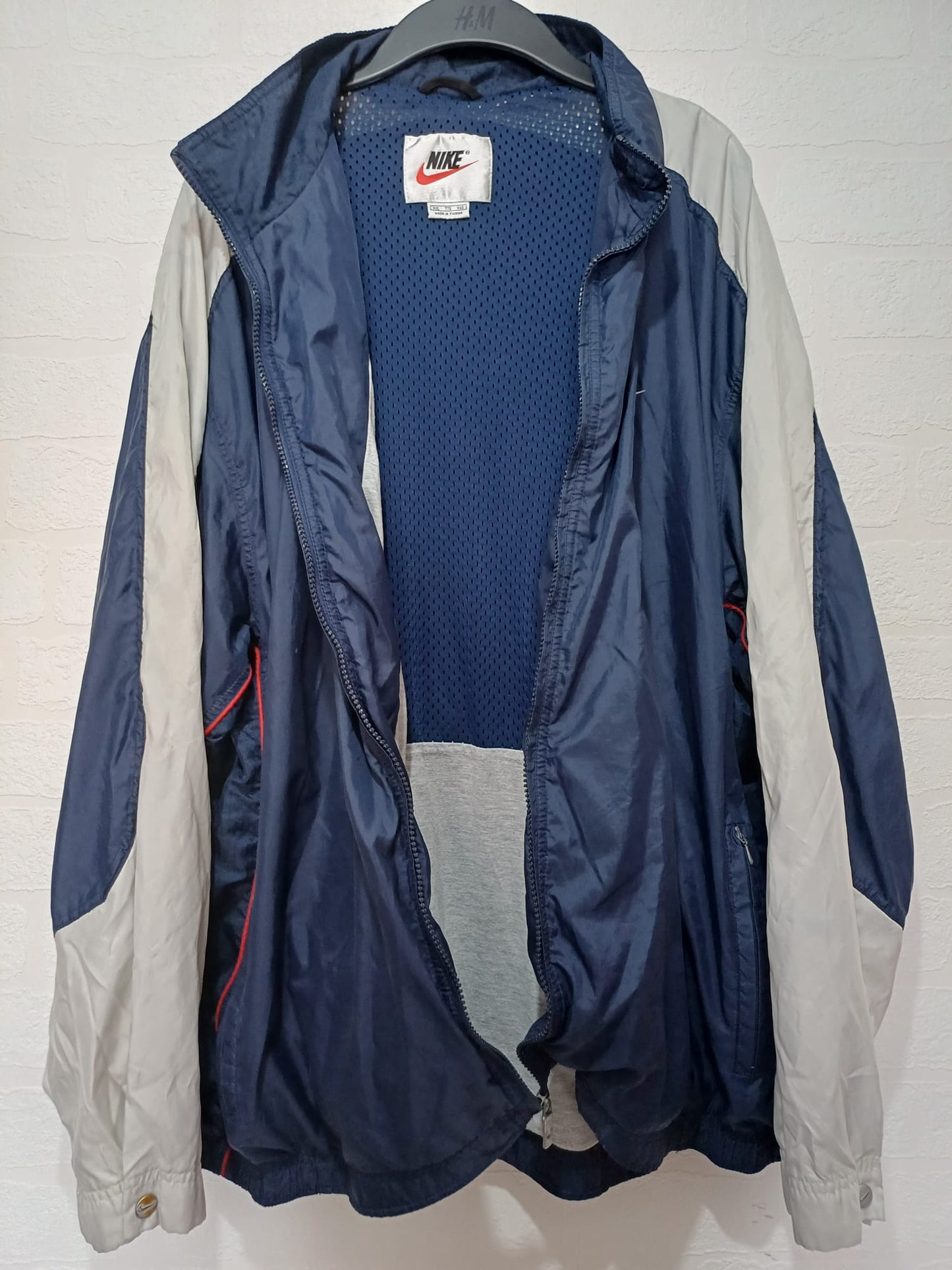 Men's Windbreaker Nike Blue White Mesh Lined Zip Up Vintage Approx. 25" PTP - Very Good Condition