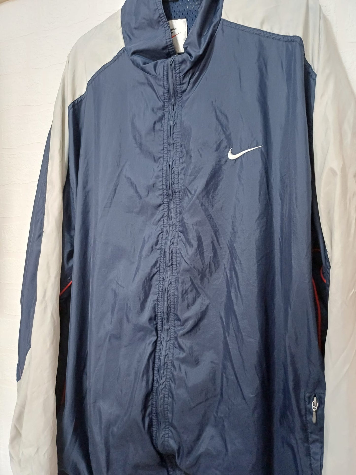 Men's Windbreaker Nike Blue White Mesh Lined Zip Up Vintage Approx. 25" PTP - Very Good Condition