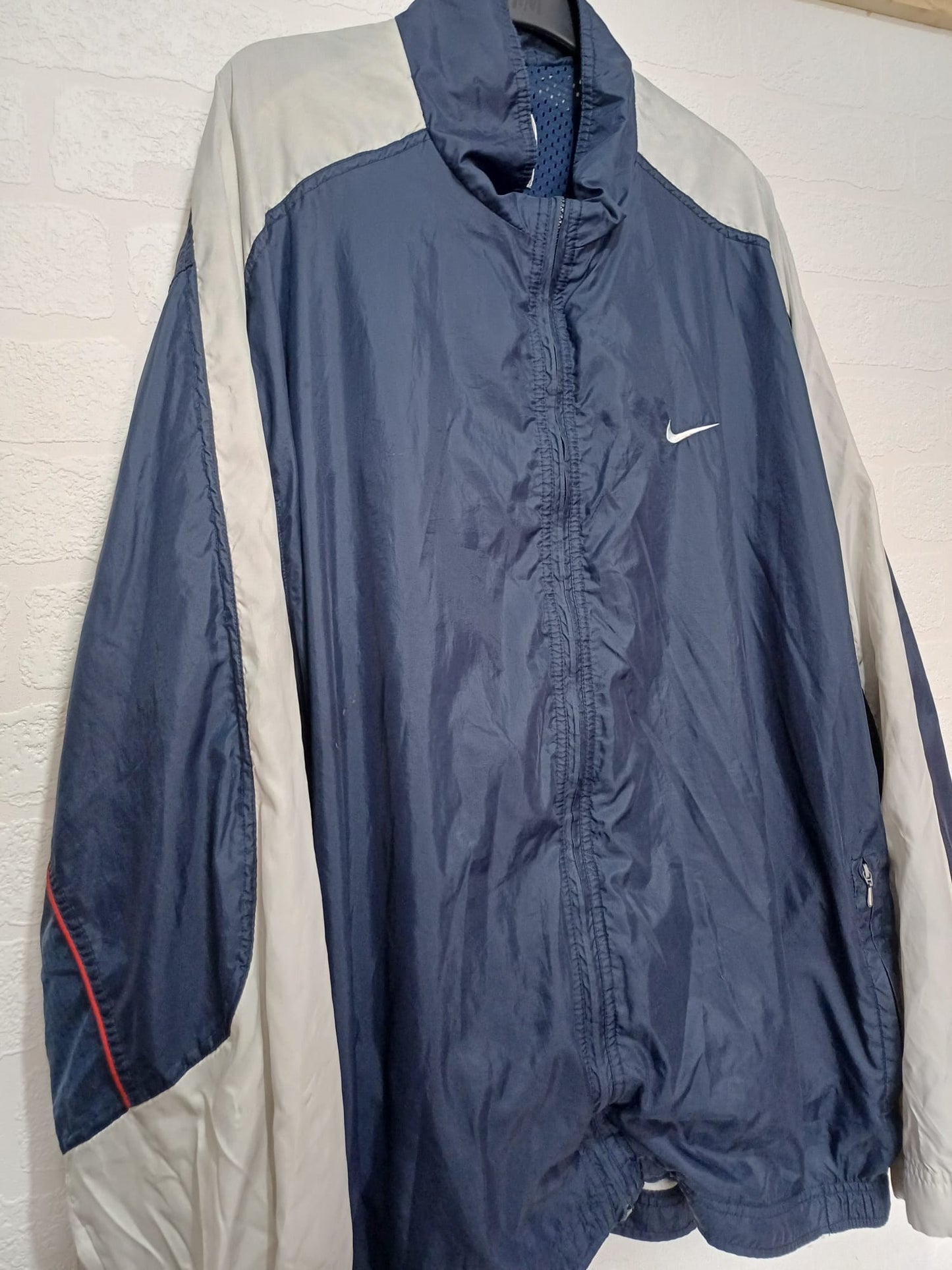 Men's Windbreaker Nike Blue White Mesh Lined Zip Up Vintage Approx. 25" PTP - Very Good Condition