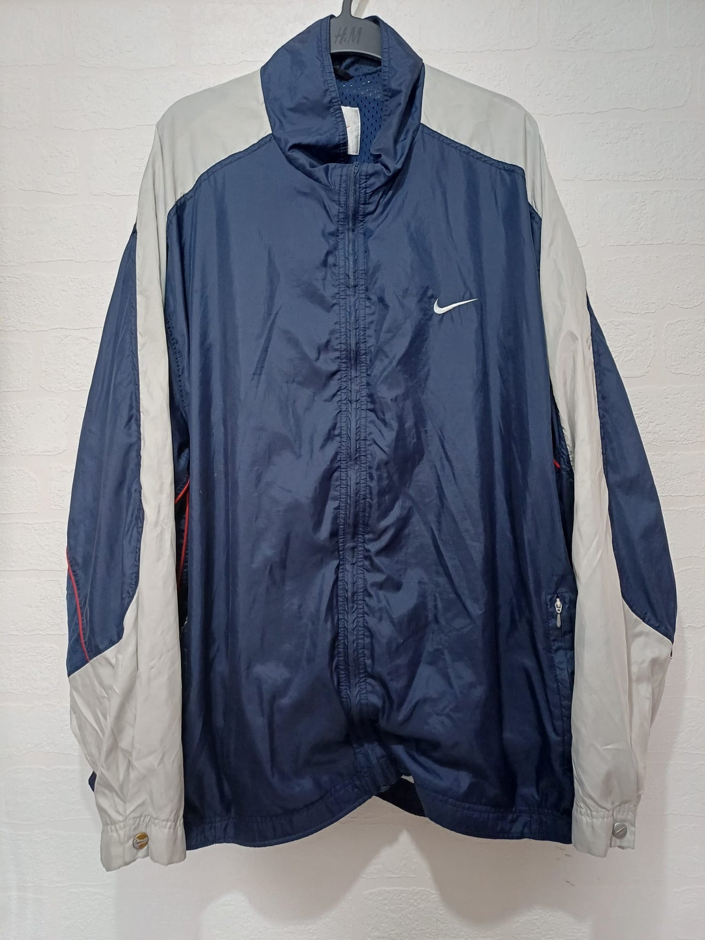 Men's Windbreaker Nike Blue White Mesh Lined Zip Up Vintage Approx. 25" PTP - Very Good Condition