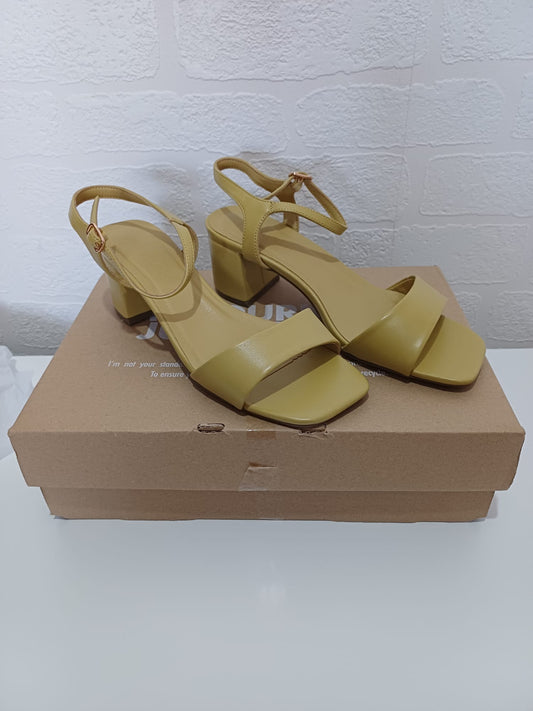 Women's Ankle Strap Sandals JD Williams Pistachio Colour Block Heel Open Square Toe Buckle Size 4 - New in Box