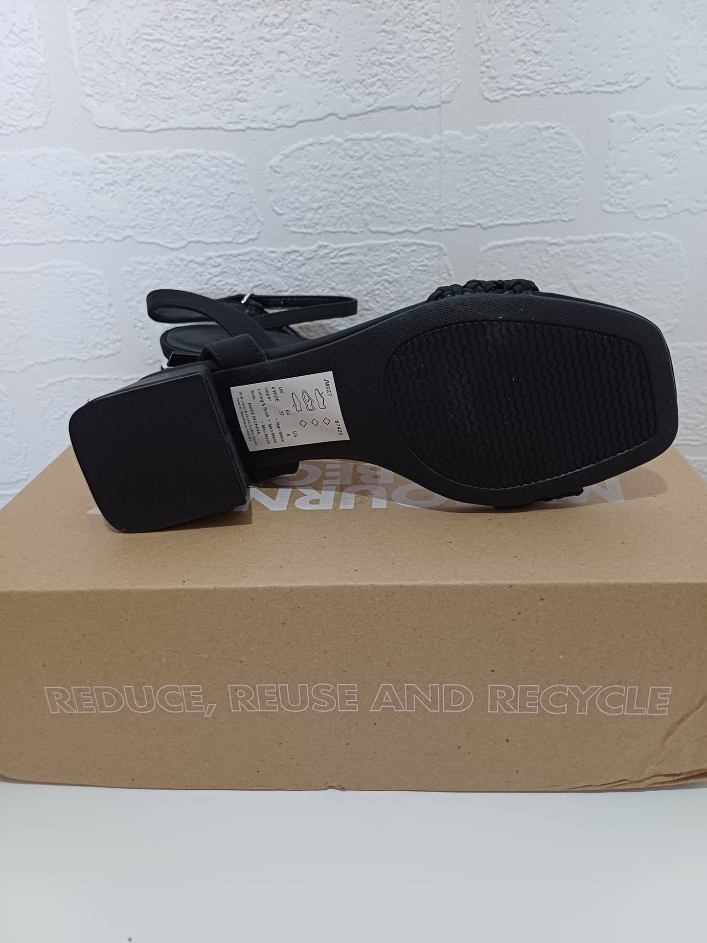 Women's Braided Block Heel Sandals JD Williams Black Size 4 - New