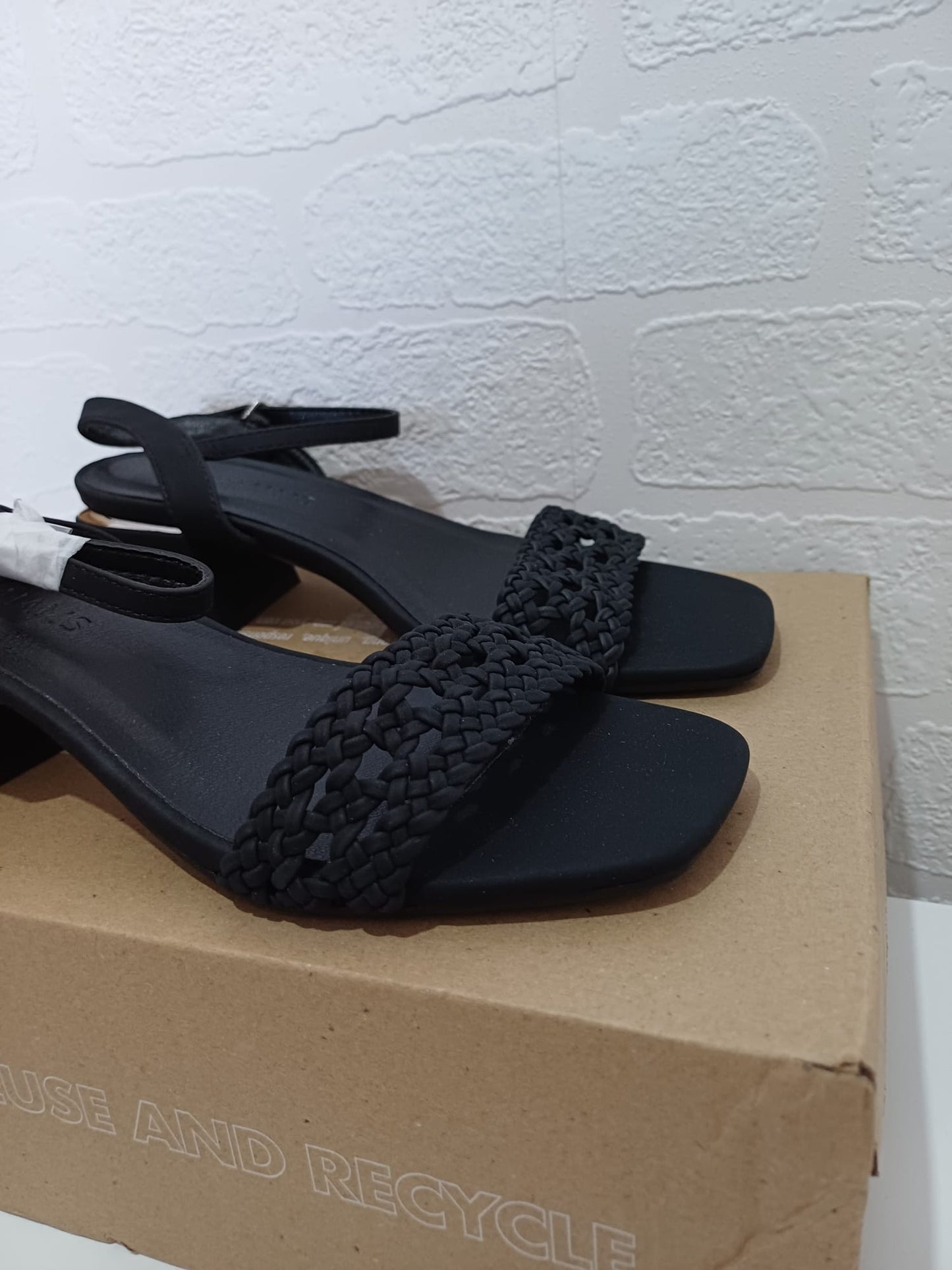 Women's Braided Block Heel Sandals JD Williams Black Size 4 - New