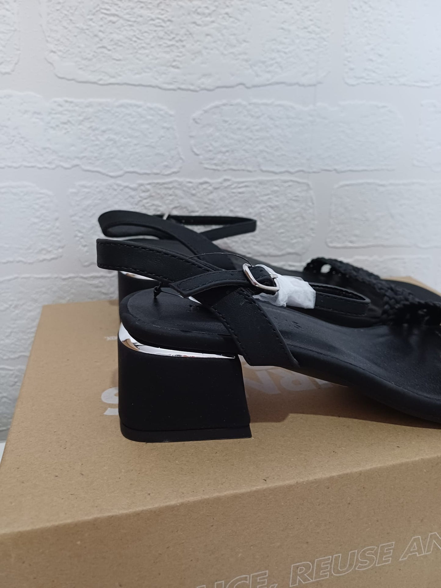 Women's Braided Block Heel Sandals JD Williams Black Size 4 - New