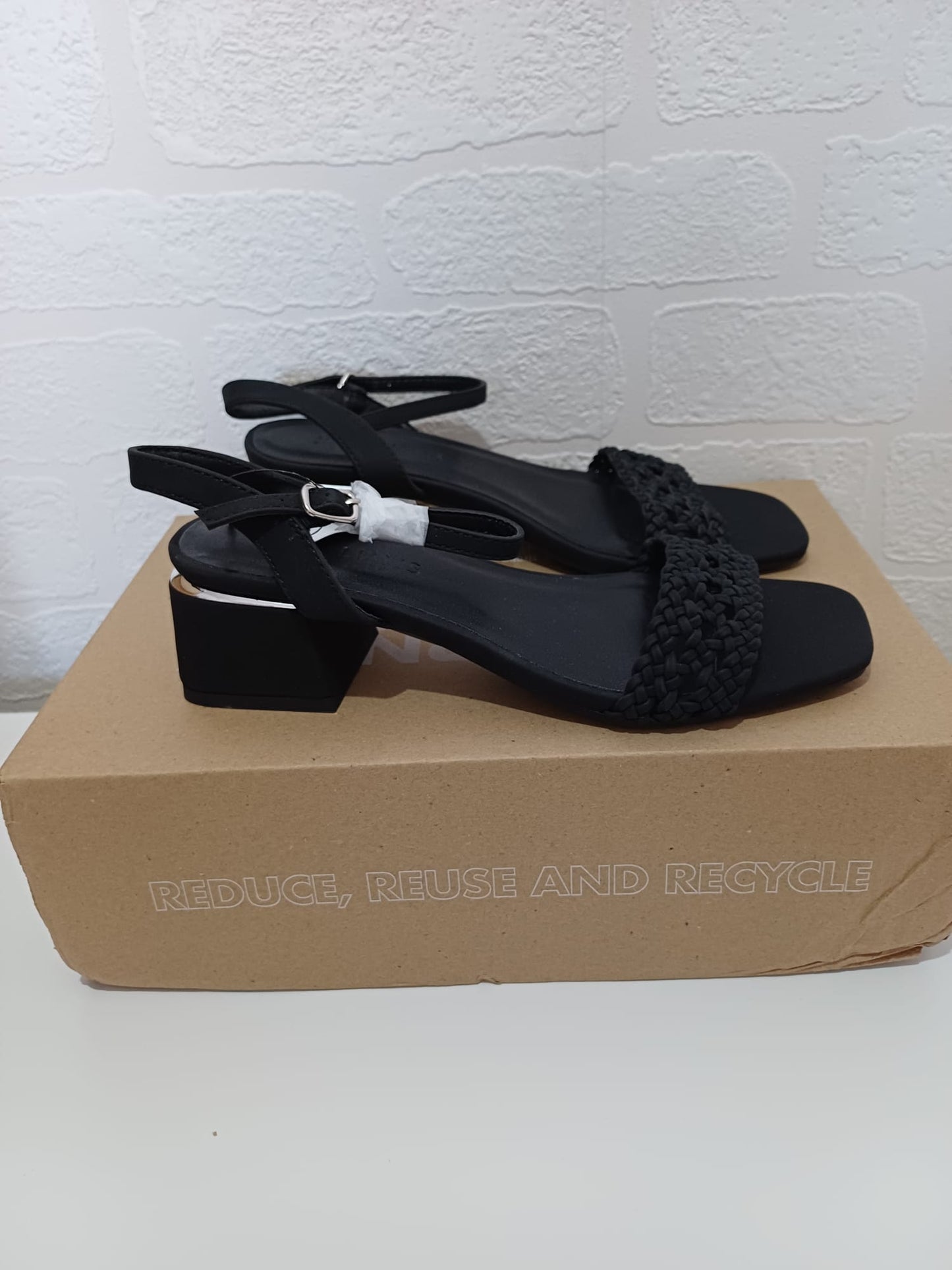 Women's Braided Block Heel Sandals JD Williams Black Size 4 - New