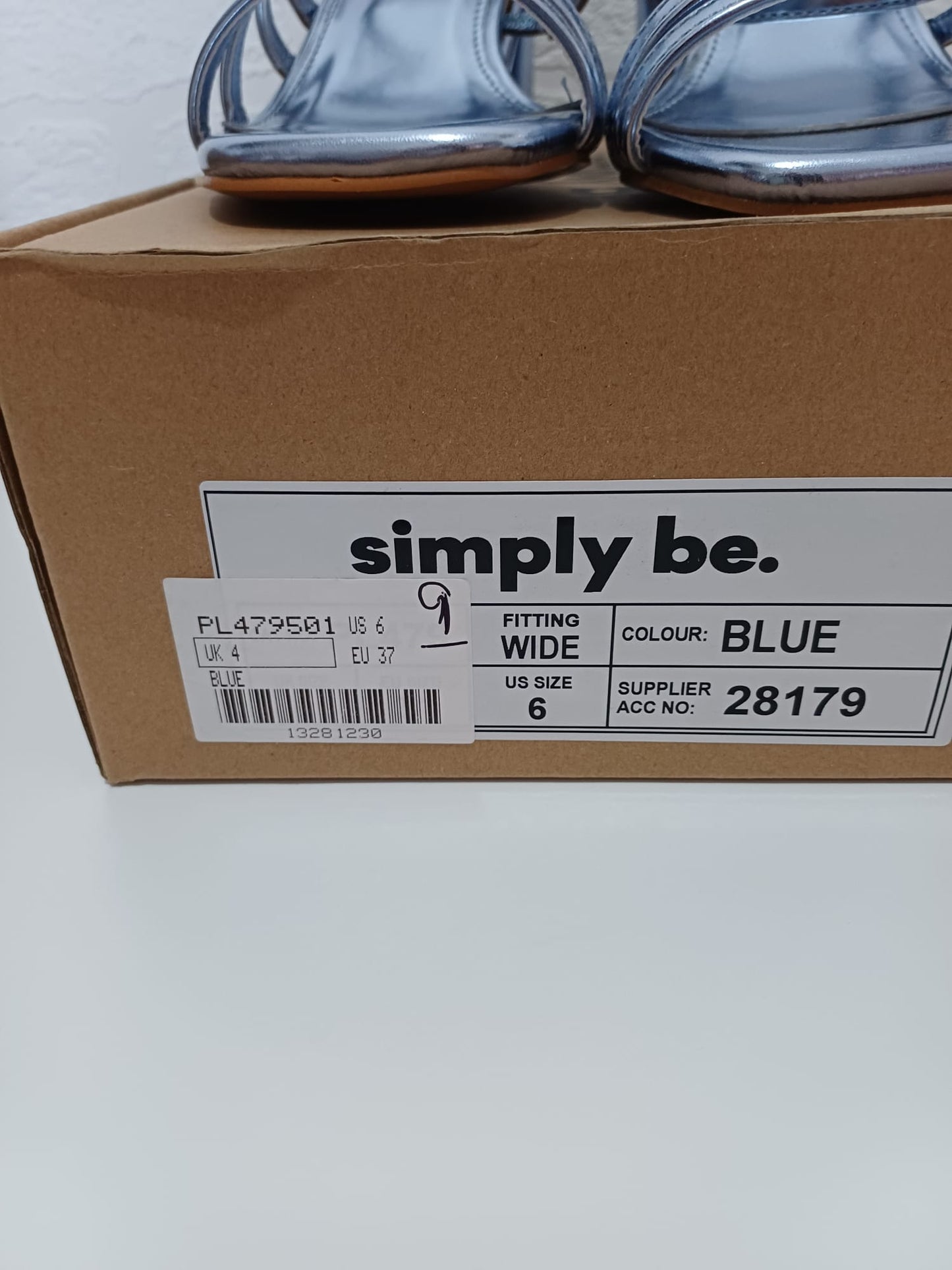 Women's Metallic Blue Silver Block Heel Sandals Simply Be Wide Fit Size 4 - New