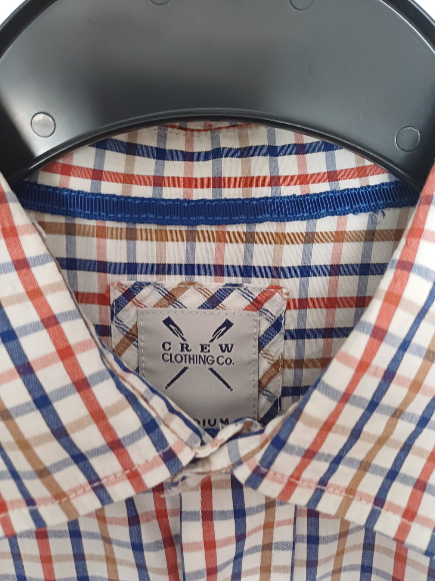 Men's Shirt Crew Clothing Multicoloured Check Short Sleeve Approx. 21" PTP - Very Good Condition