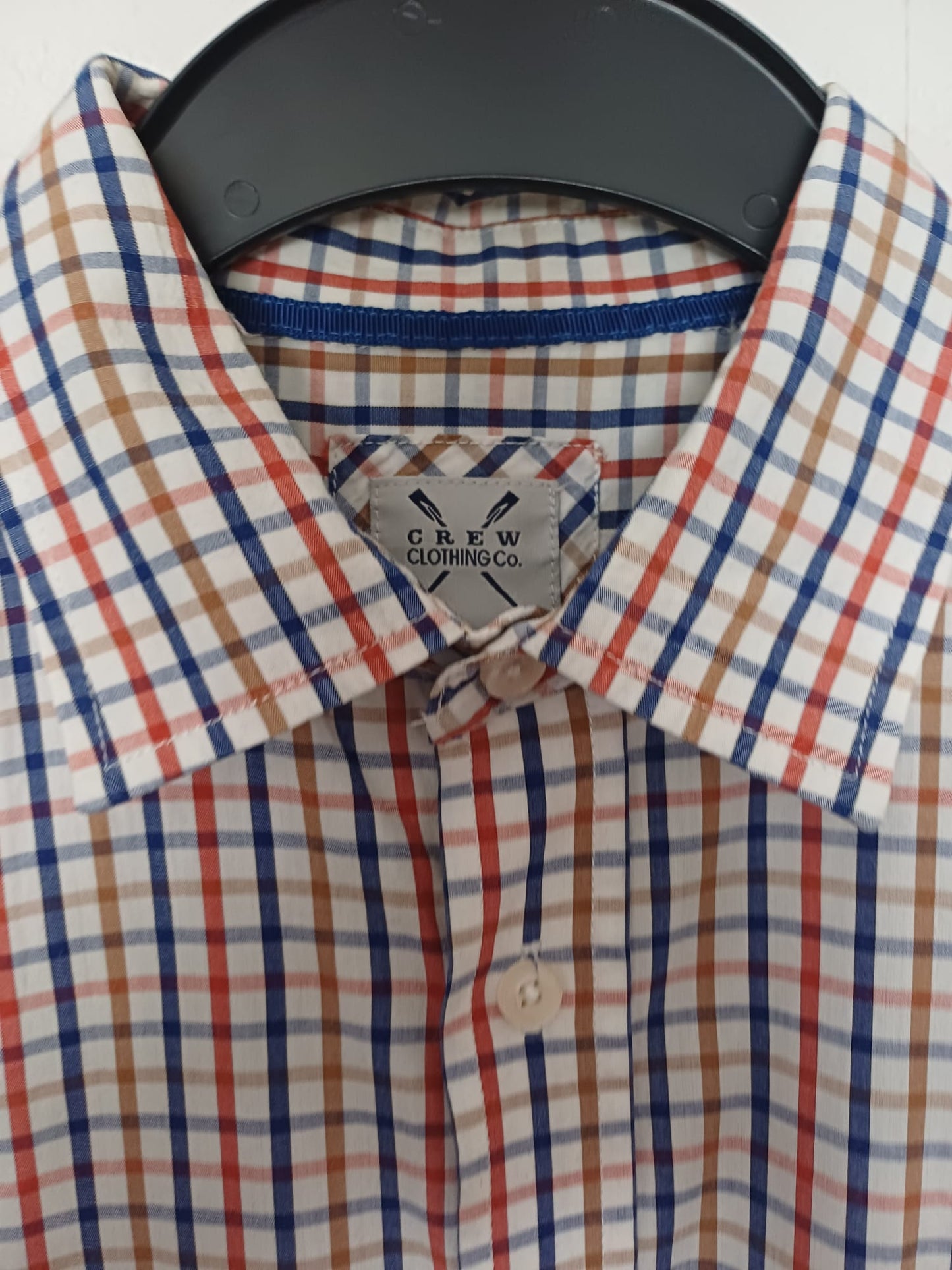 Men's Shirt Crew Clothing Multicoloured Check Short Sleeve Approx. 21" PTP - Very Good Condition