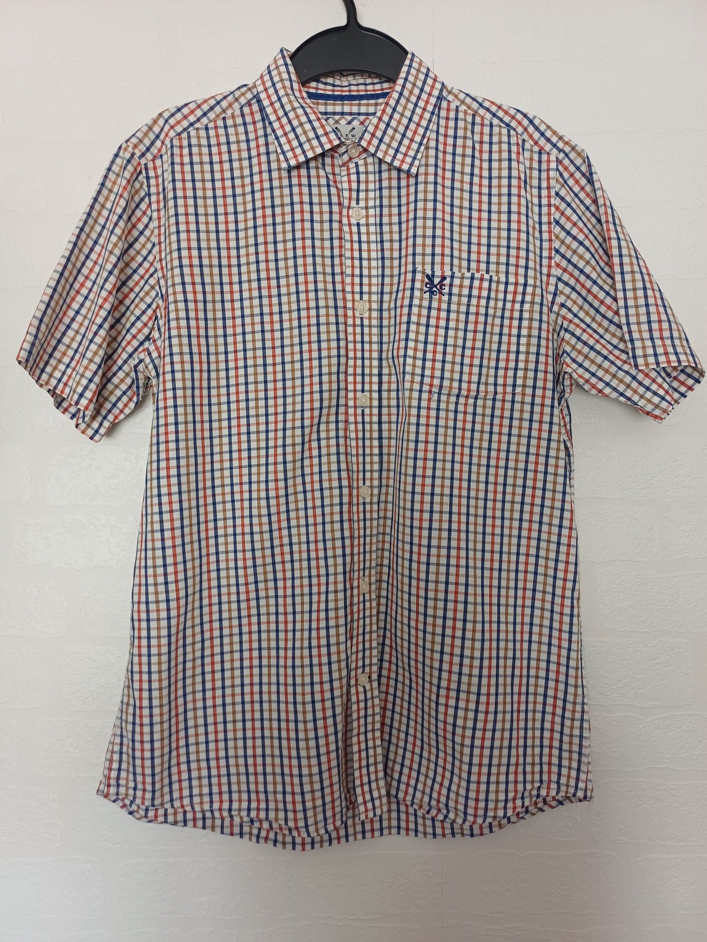 Men's Shirt Crew Clothing Multicoloured Check Short Sleeve Approx. 21" PTP - Very Good Condition