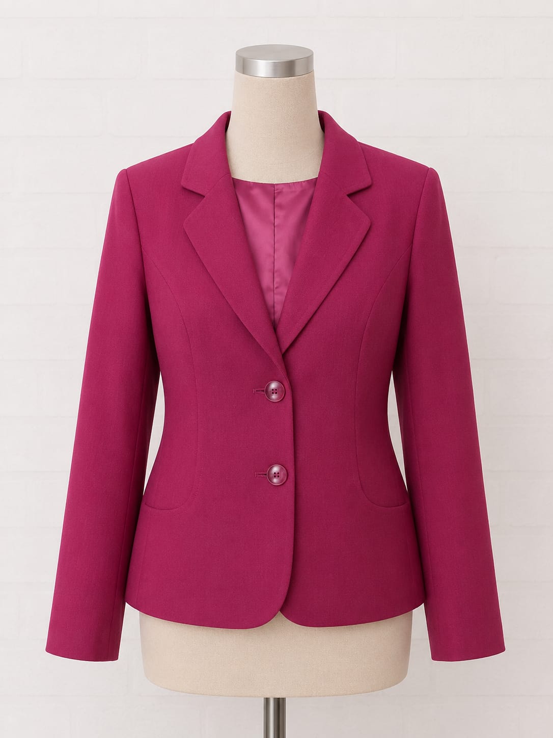Women's Blazer Jacket Pink Tailored Shoulder Pads Two Button Size 14 Approx. 20" PTP - Very Good Condition