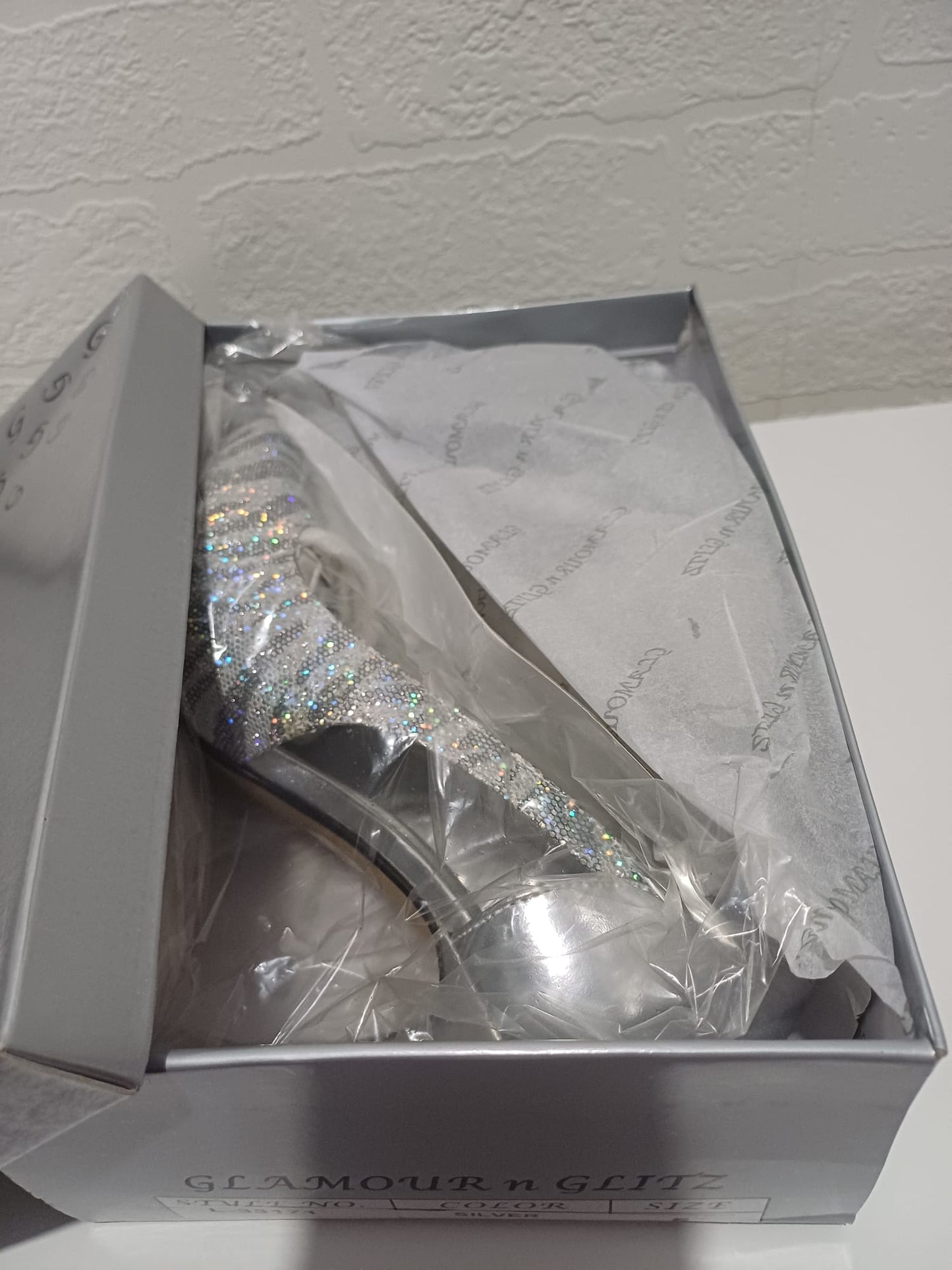 Glamour & Glitz Glitter Court Shoes Silver Stiletto Pointed Toe Size 5 Approx. 10cm Heel - New In Box