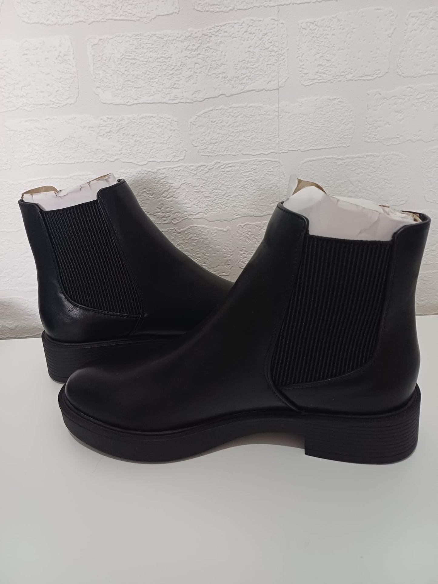 Women's Chelsea Ankle Boots ASOS Black Chunky Sole Elastic Sides UK 8 - New Without Box