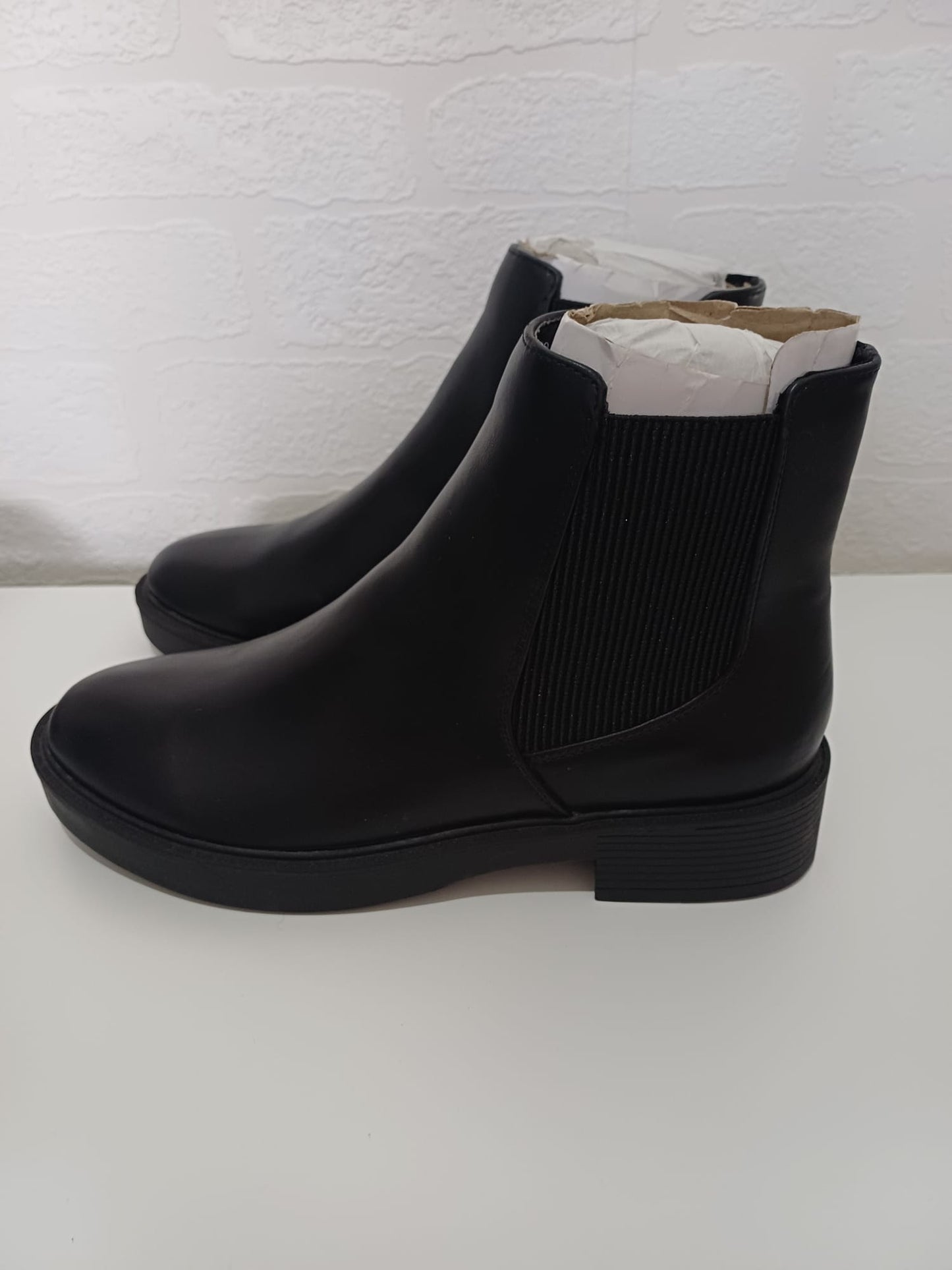 Women's Chelsea Ankle Boots ASOS Black Chunky Sole Elastic Sides UK 8 - New Without Box
