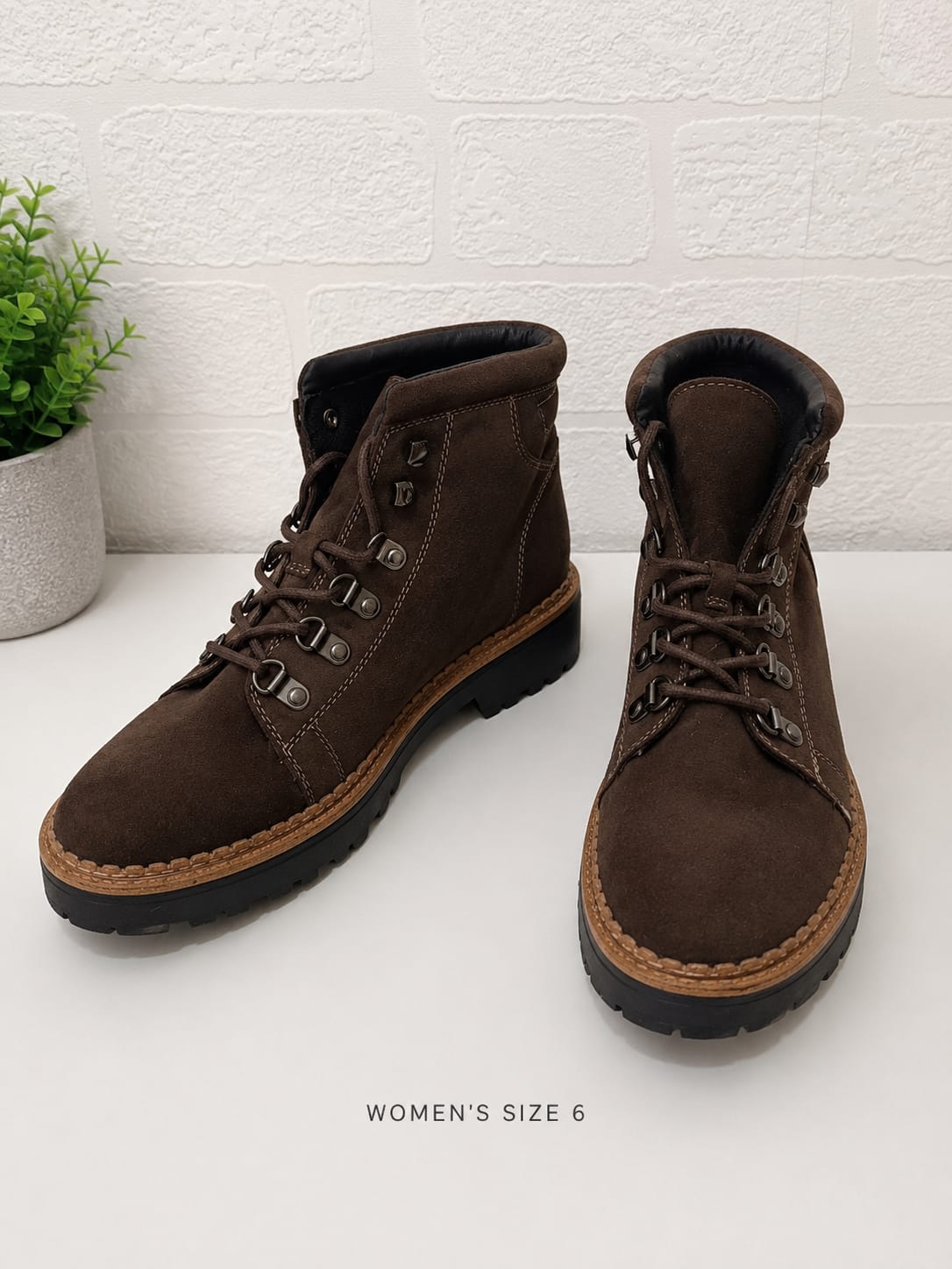 Women's Ankle Boots Tu Brown Faux Suede Lace Up UK 6 - New Without Box