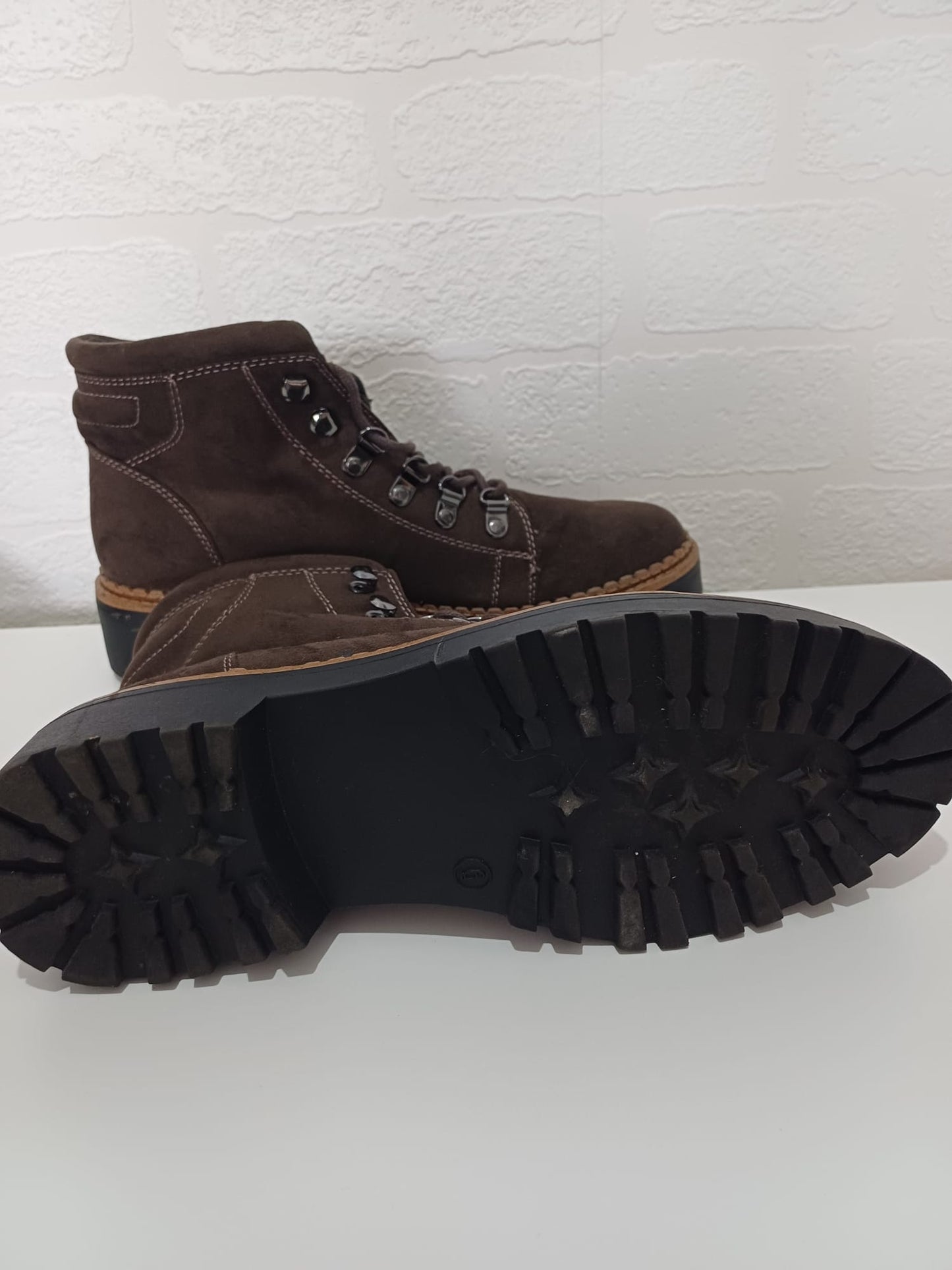 Women's Ankle Boots Tu Brown Faux Suede Lace Up UK 6 - New Without Box
