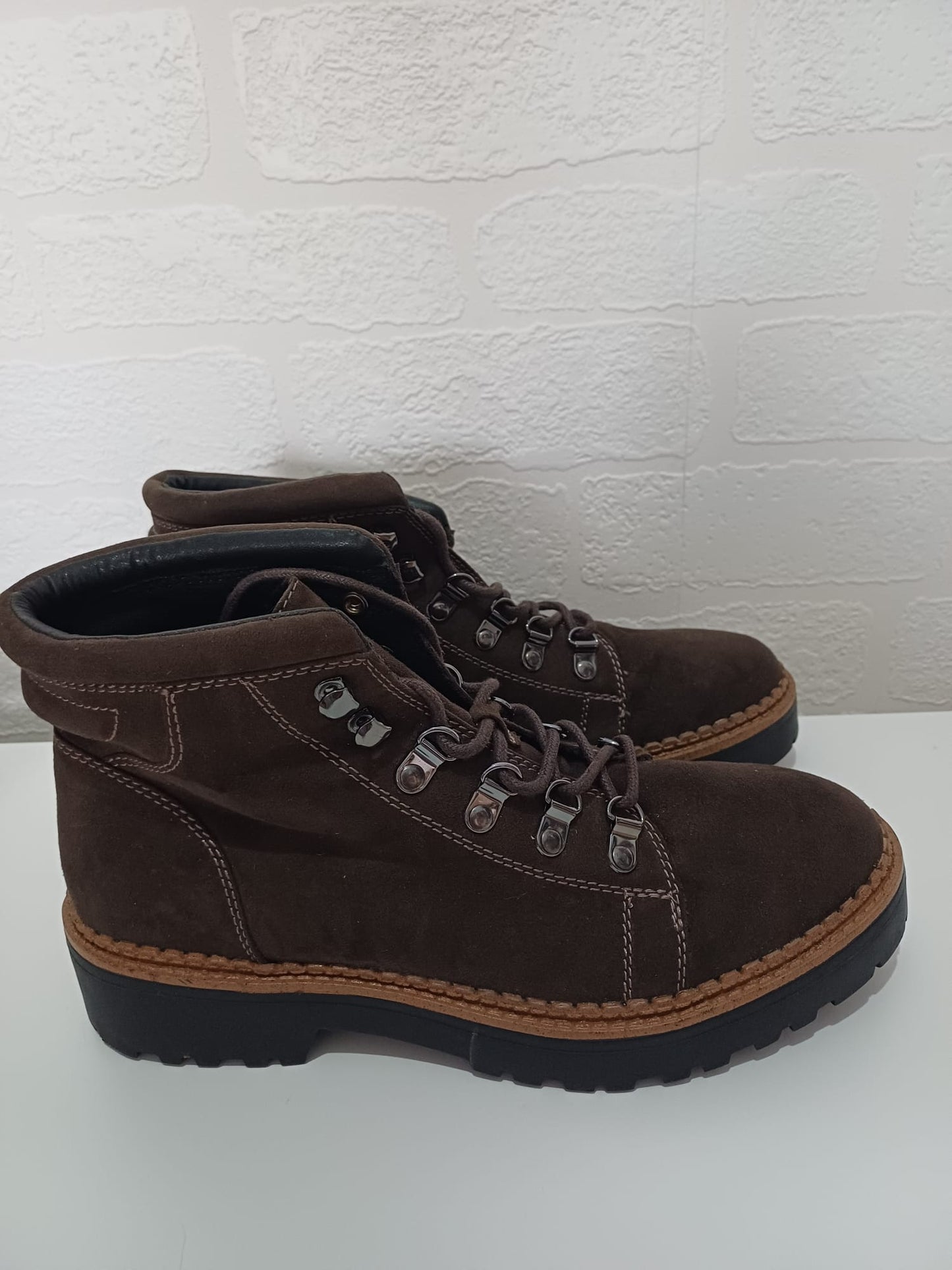 Women's Ankle Boots Tu Brown Faux Suede Lace Up UK 6 - New Without Box