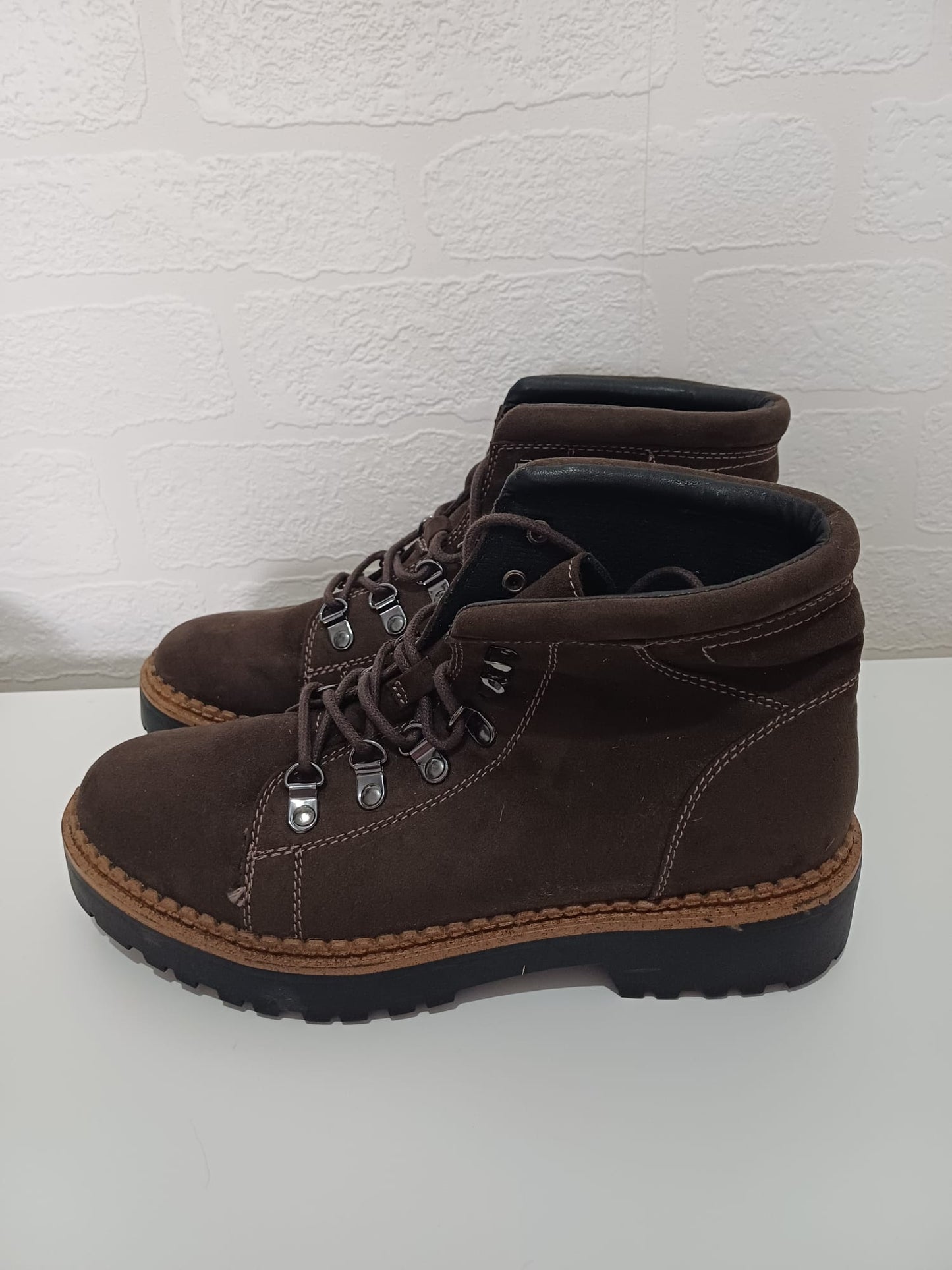 Women's Ankle Boots Tu Brown Faux Suede Lace Up UK 6 - New Without Box