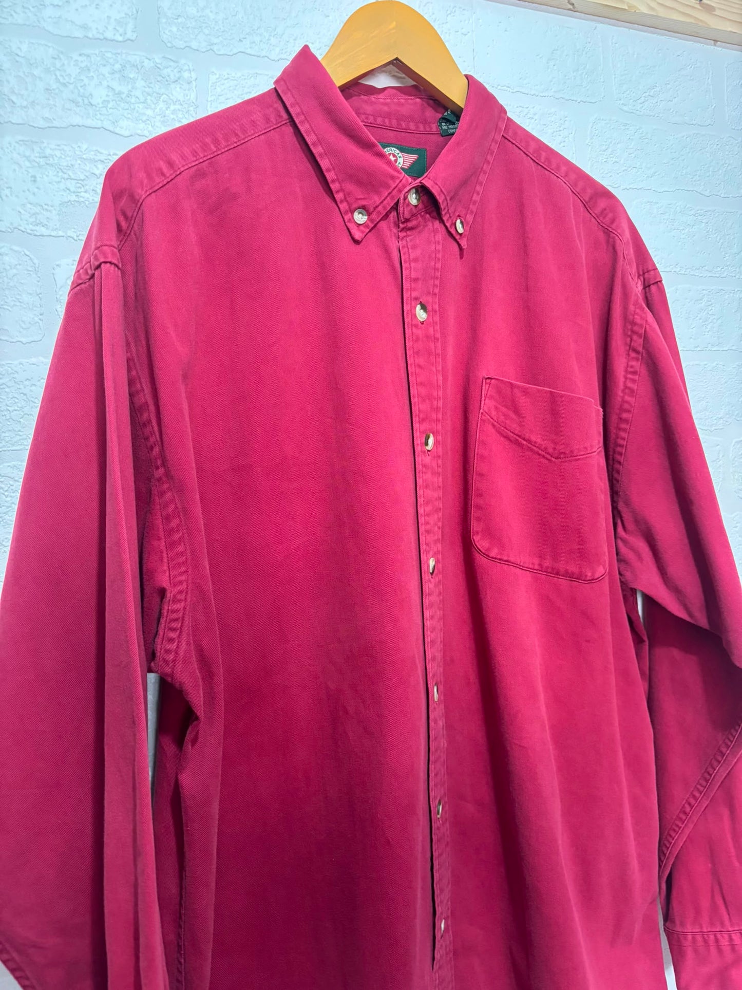 Men's Shirt American Outpost Red/Burgundy Button Down XL Approx. 26" PTP - Very Good Condition