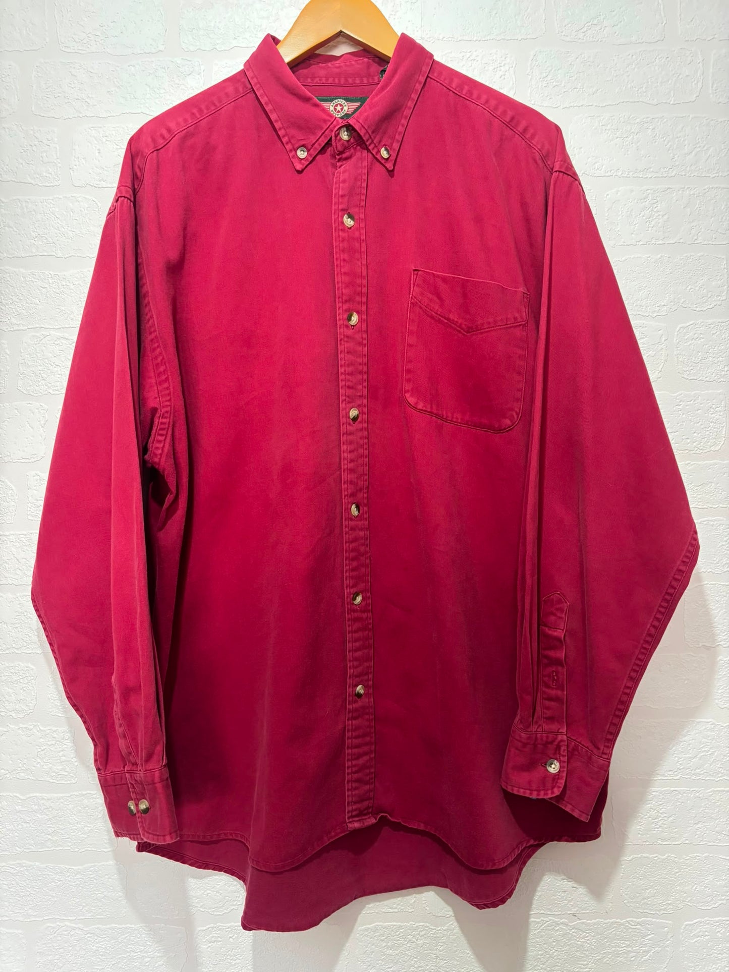 Men's Shirt American Outpost Red/Burgundy Button Down XL Approx. 26" PTP - Very Good Condition