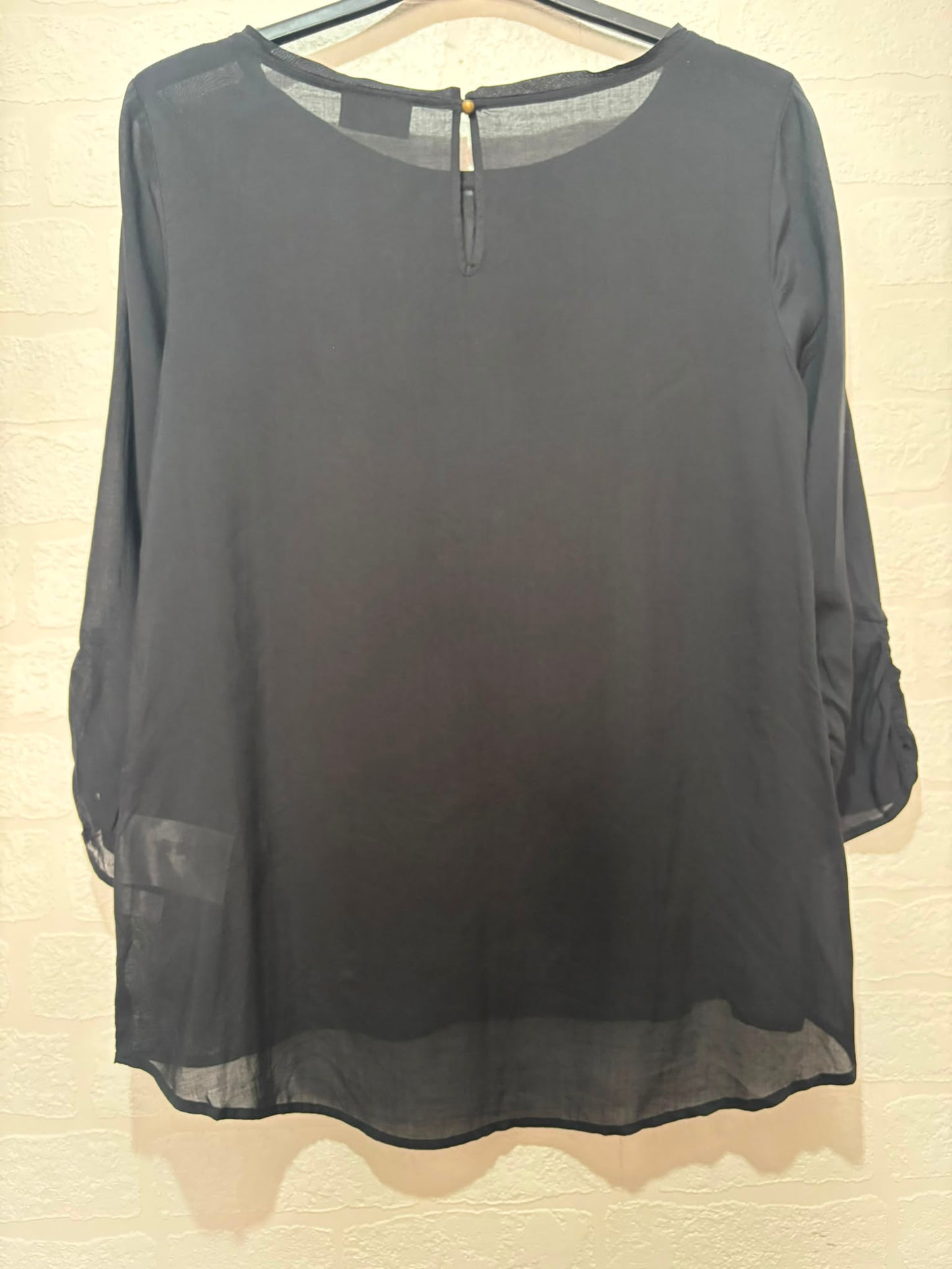 Women's Blouse Yessica by C&A Black 3/4 Sleeve Euro 40 Approx. 21" PTP - New Without Tags