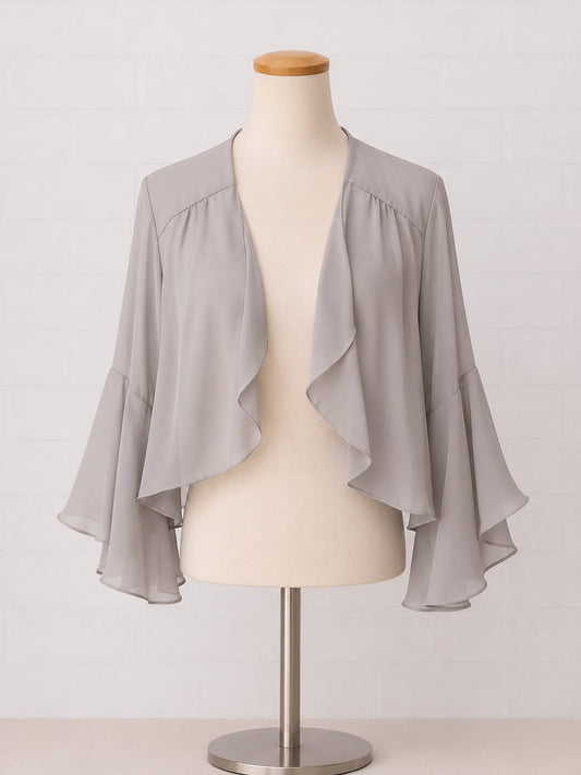Women's Shrug/Cardigan Aibrou Grey Chiffon Open Front Floaty Bell Sleeve Plus Size XXL Approx. 23" PTP - Brand New With Tags
