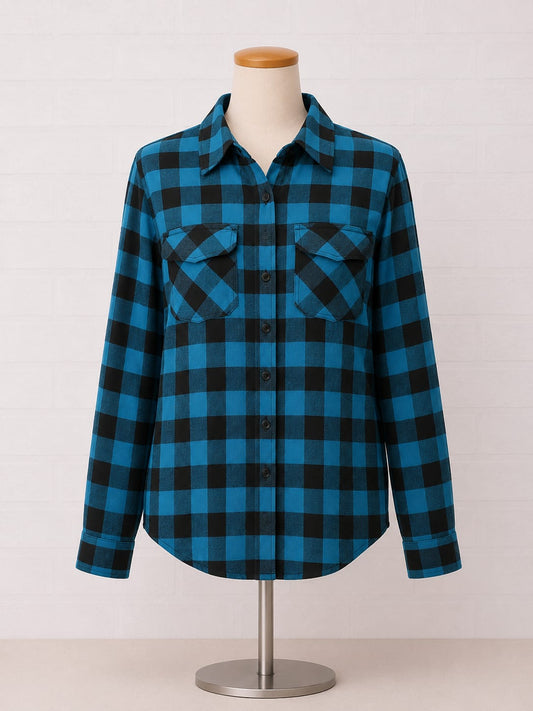 Women's Shirt/Overshirt Aborilla Black & Blue Check Button Front 2XL Approx. 23" PTP - Brand New With Tags