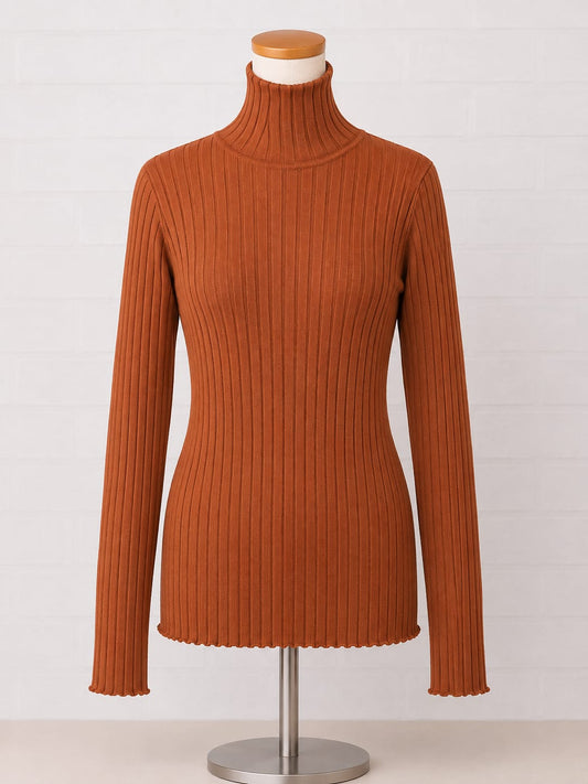 Women's Jumper Dress Abollria Copper Rust Brown Ribbed Roll Neck Long Sleeve Size L Approx. 15" PTP - Brand New With Tags