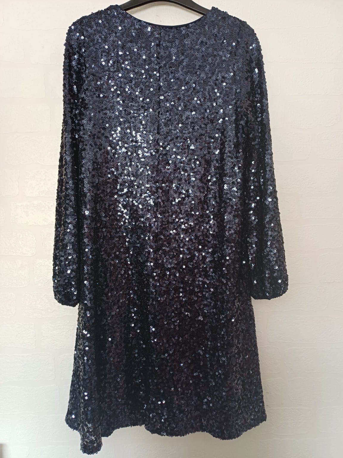 Women's Sequin Party Dress Charming Navy Blue Long Sleeve Approx. UK 12 Approx. 18" PTP - Good Condition
