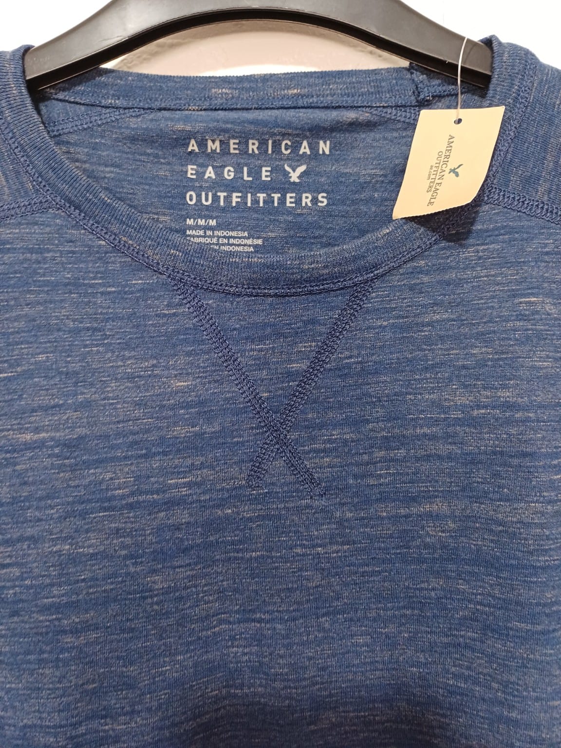 Men's T-Shirt American Eagle Outfitters Blue Space Dye Crew Neck Medium Approx. 21" PTP - Excellent Condition