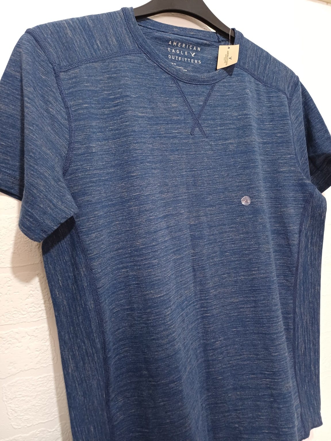 Men's T-Shirt American Eagle Outfitters Blue Space Dye Crew Neck Medium Approx. 21" PTP - Excellent Condition