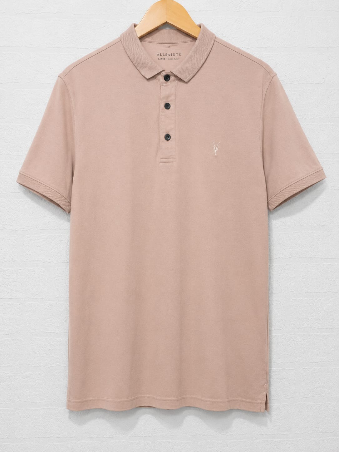 Men's Polo T-Shirt All Saints Pink/Peach XL Approx. 21.5" PTP - Very Good Condition