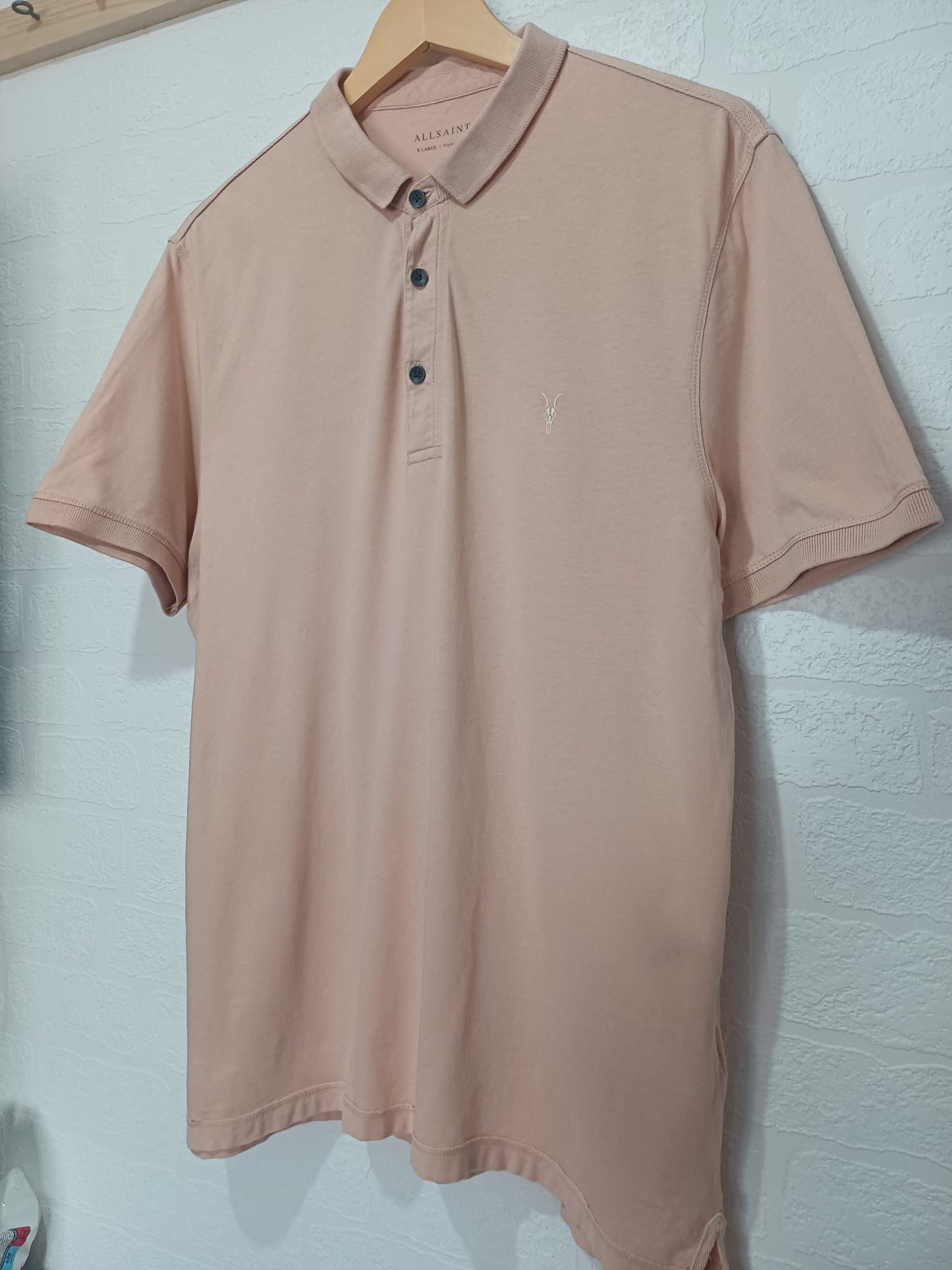 Men's Polo T-Shirt All Saints Pink/Peach XL Approx. 21.5" PTP - Very Good Condition
