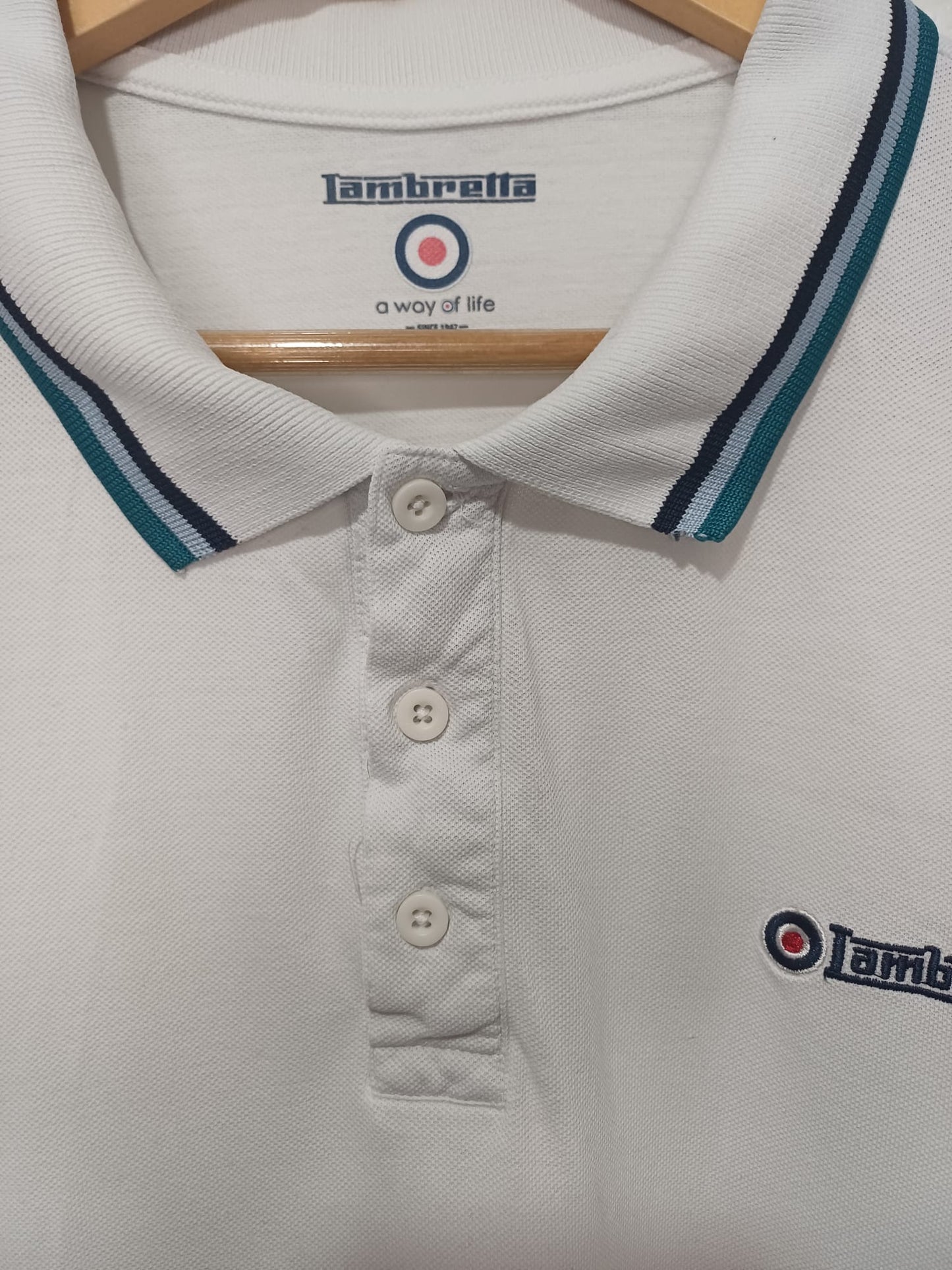 Men's Polo T-Shirt Lambretta Black/White XL Approx. 20" PTP - Very Good Condition