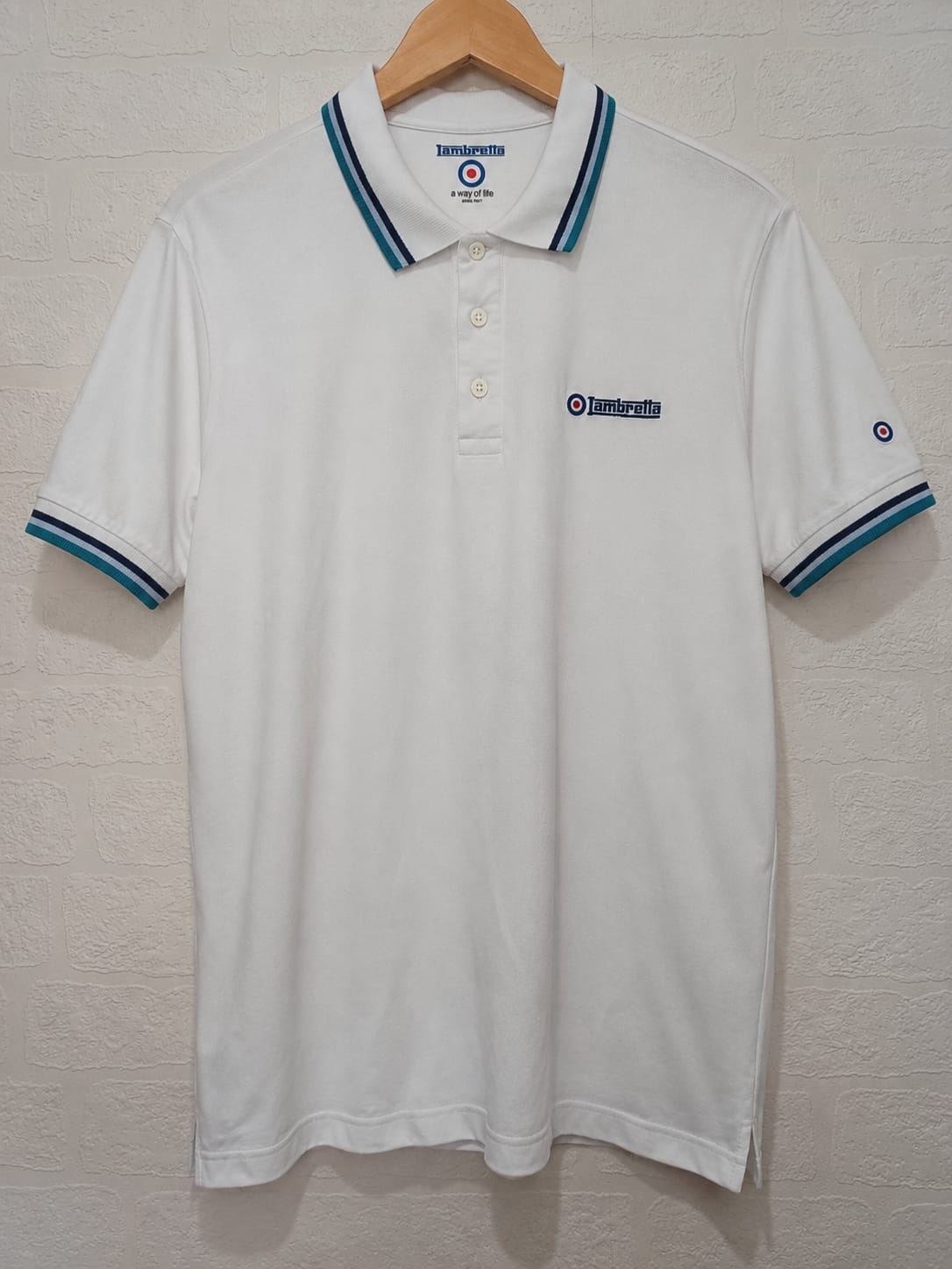 Men's Polo T-Shirt Lambretta Black/White XL Approx. 20" PTP - Very Good Condition