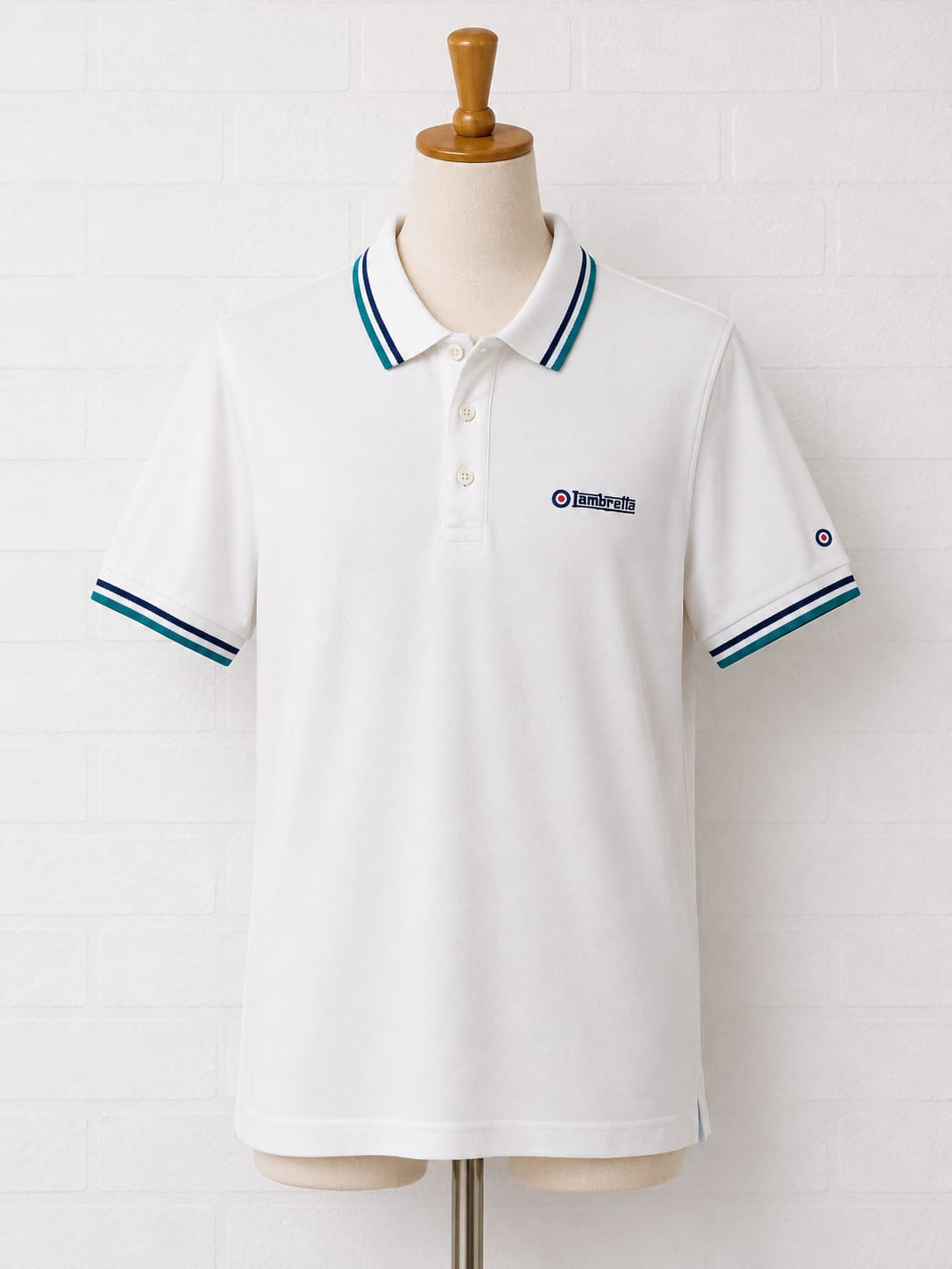 Men's Polo T-Shirt Lambretta Black/White XL Approx. 20" PTP - Very Good Condition