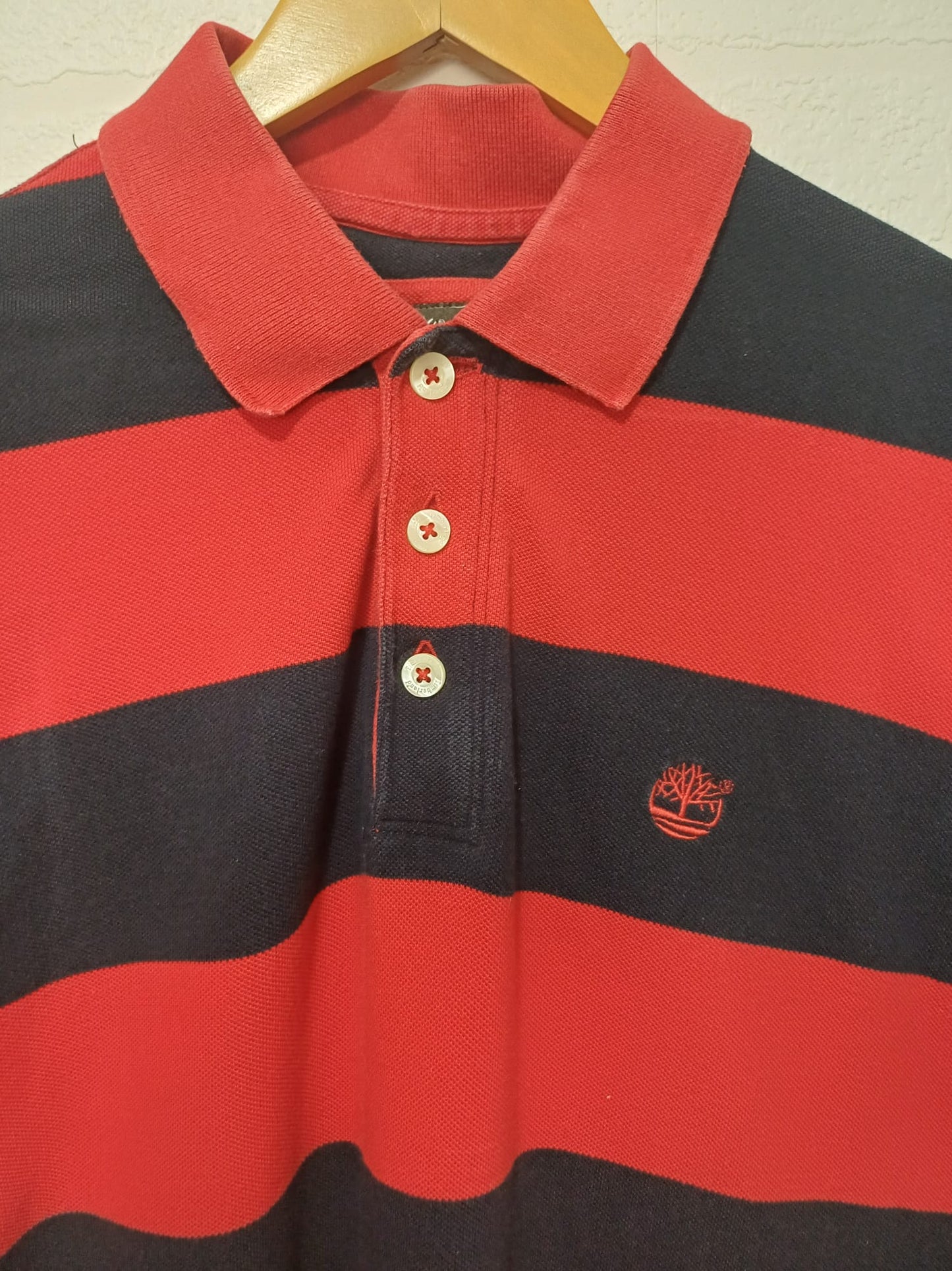 Men's Polo Shirt Timberland Earth Keepers Red & Black Regular Fit Medium Approx. 19.5" PTP - Very Good Condition
