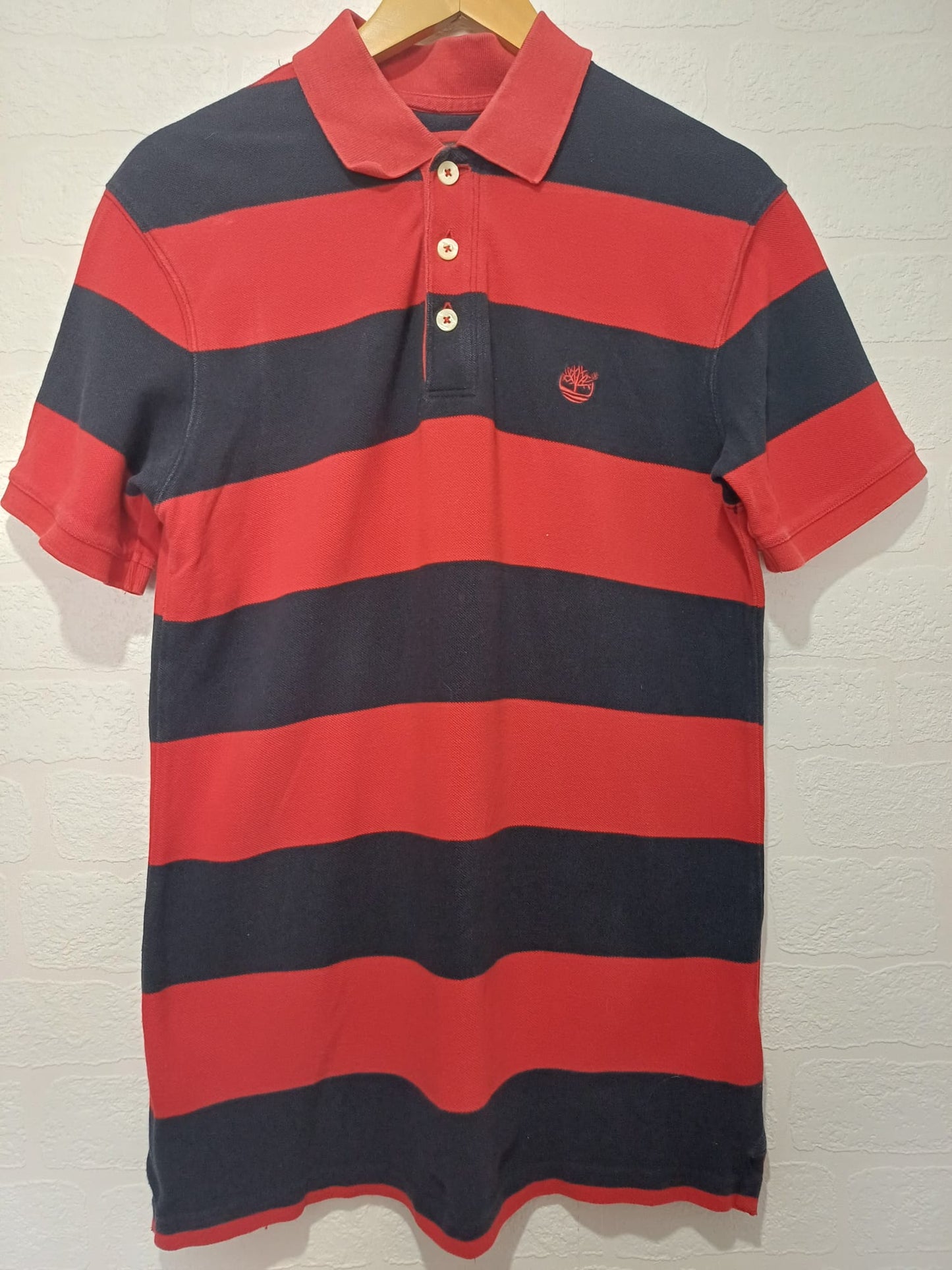 Men's Polo Shirt Timberland Earth Keepers Red & Black Regular Fit Medium Approx. 19.5" PTP - Very Good Condition